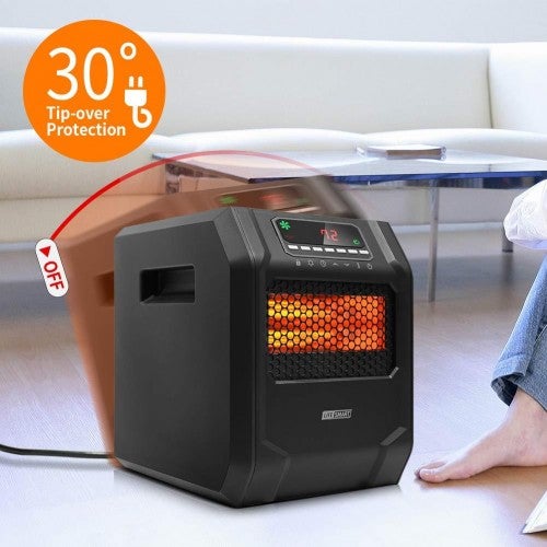 LIFE SMART Infrarot-Heizstrahler mit 6 Quarzheizelementen, LED-Digitalanzeige, Schnellheizfunktion mit Fernbedienung und Timer, Thermostatsystem mit Kipp- und Überhitzungsschutz für Zuhause