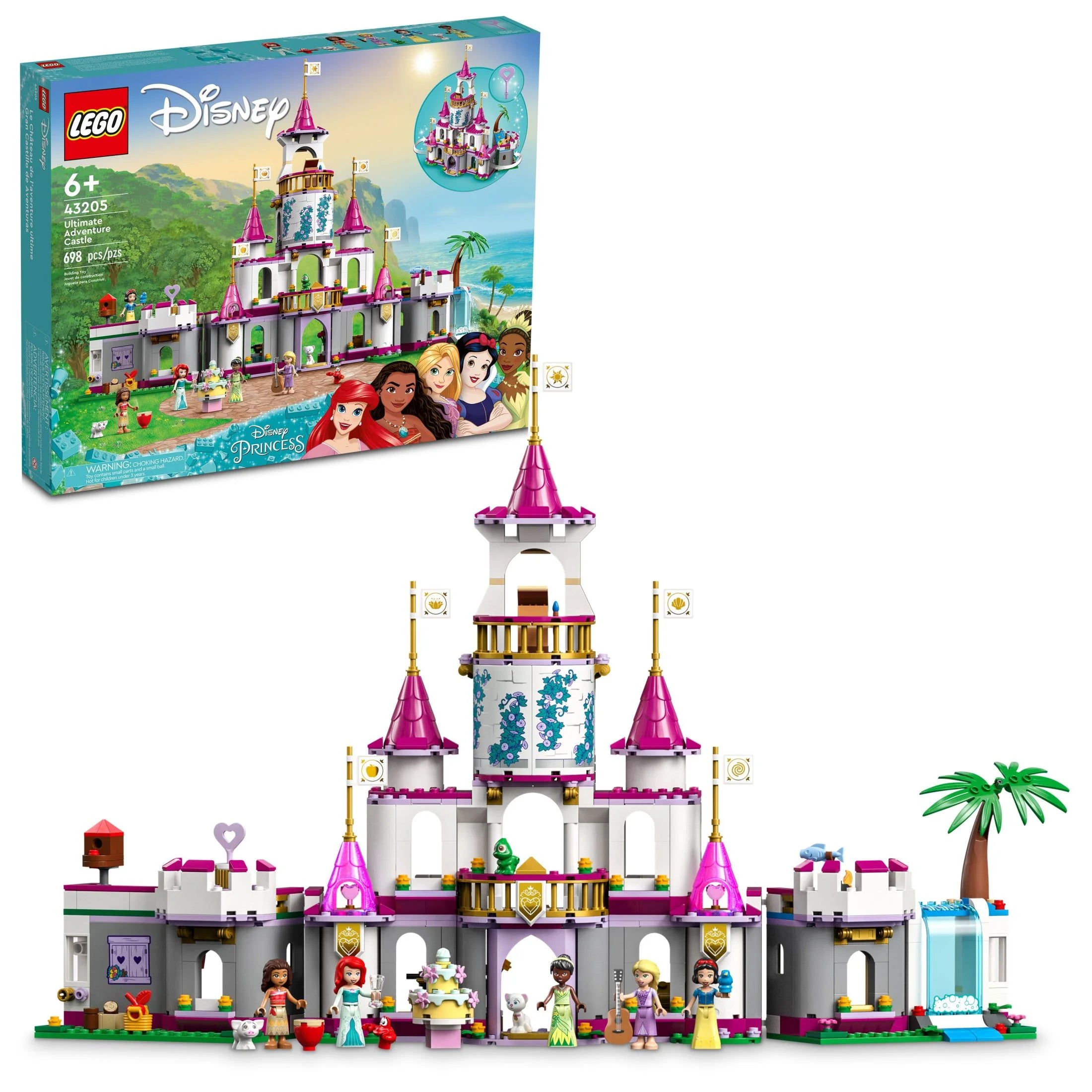 LEGO Disney Princess Ultimate Adventure Castle, Legetøjsbyggesæt, Indeholder 5 Disney Princess Minidukker: Ariel, Rapunzel og Snehvide, Disney-gave til drenge og piger, 43205