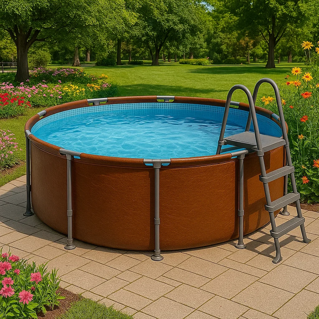 Piscine tubulaire ronde amovible 358 x 98 cm couleur bois avec filtre et échelle cskiaQE270ie