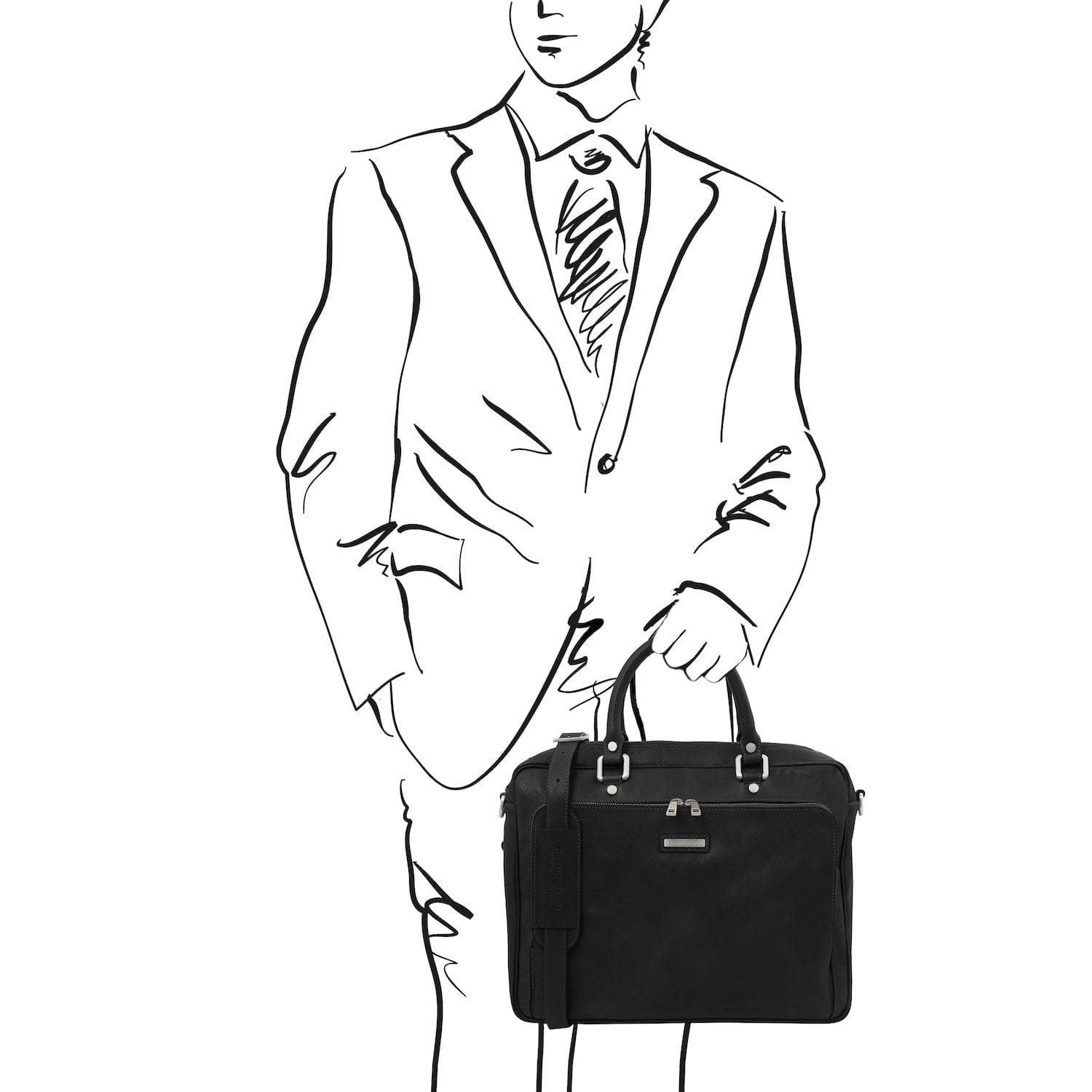 Pisa - Matte leather laptop briefcase with front pocket | TL142427