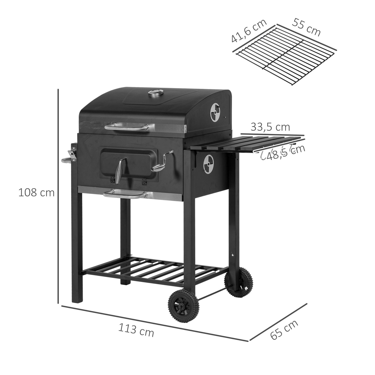 Outsunny Holzkohlegrill Edelstahl 113x65x108 cm Schwarz