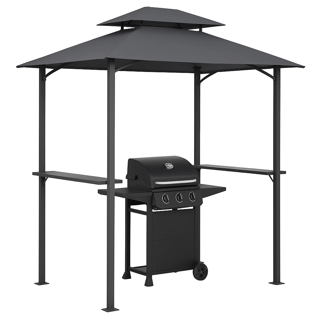 Pavillon de barbecue extérieur en acier noir 240x150x250 cm