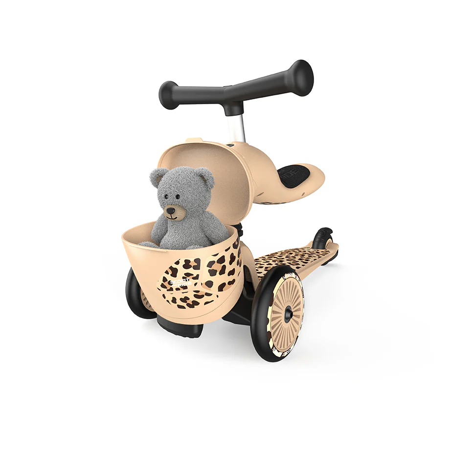 Trottinette 2-en-1 Scoot & Ride Highwaykick 1 Lifestyle avec siège (modèle 2025). Pour les enfants de 1 à 5 ans. Modèle avec compartiment de rangement.
