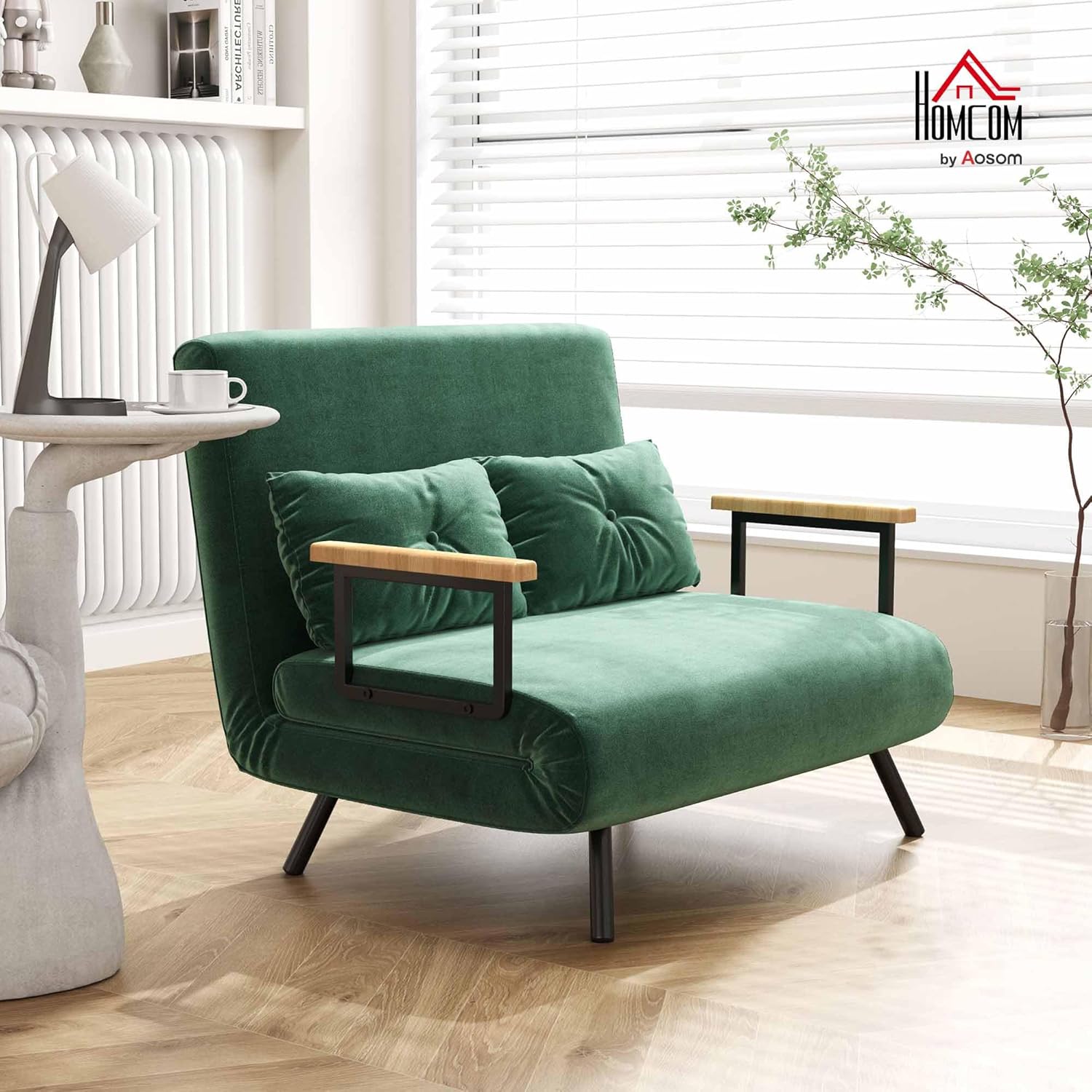 HOMCOM Schlafsofa, 2-Sitzer, Klappsofa, Samtbezug, 5-fach verstellbare Rückenlehne und gepolsterte Kissen, für Büro, Schlafzimmer, Wohnzimmer, 102 x 73 x 81 cm, Beige