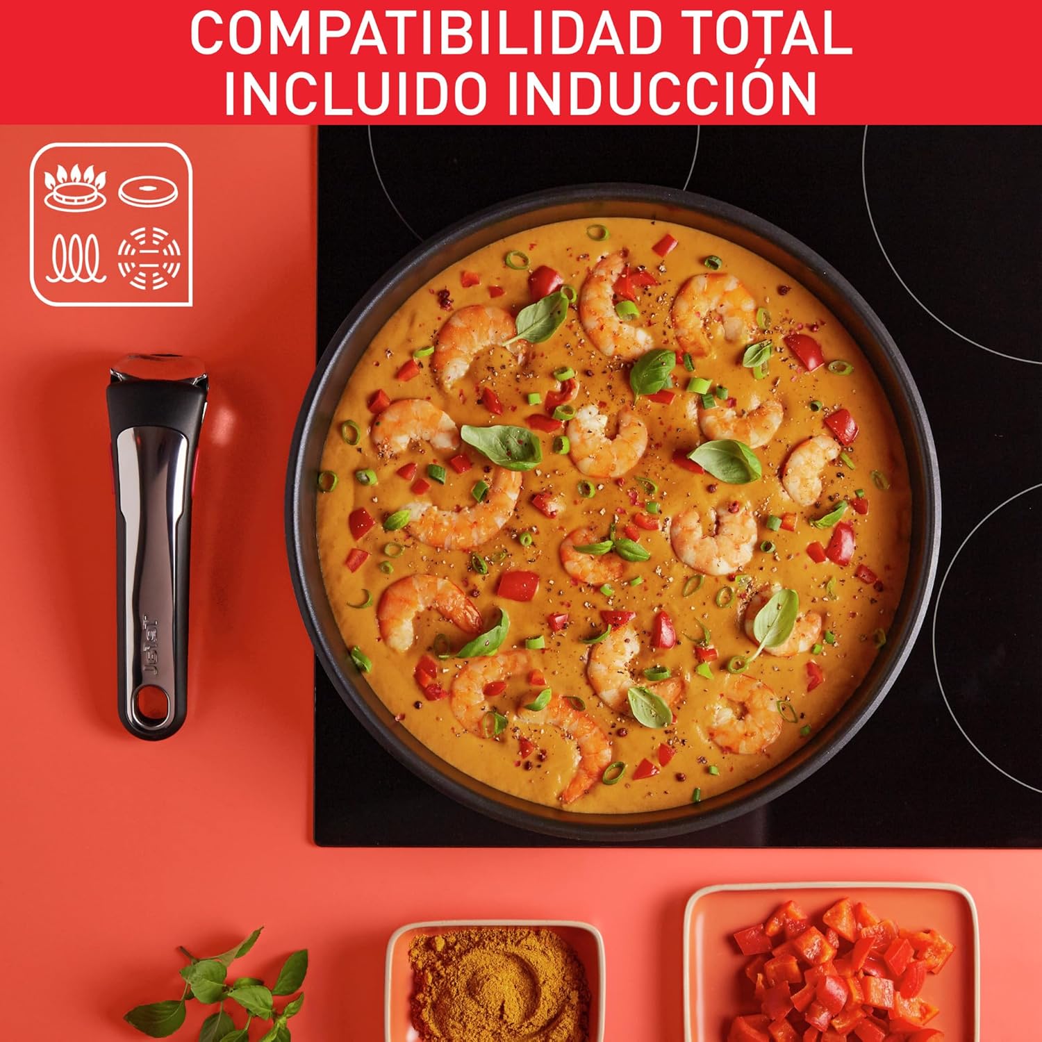 Tefal Ingenio Preference On Set: 2 Bratpfannen (24/28 cm) + 2 Stielkasserollen (16/20 cm) + 24 cm Topf + 26 cm Wok + 2 abnehmbare Griffe + 5 Zubehörteile | Induktionsgeeignet, antihaftbeschichtet, PFOA-frei