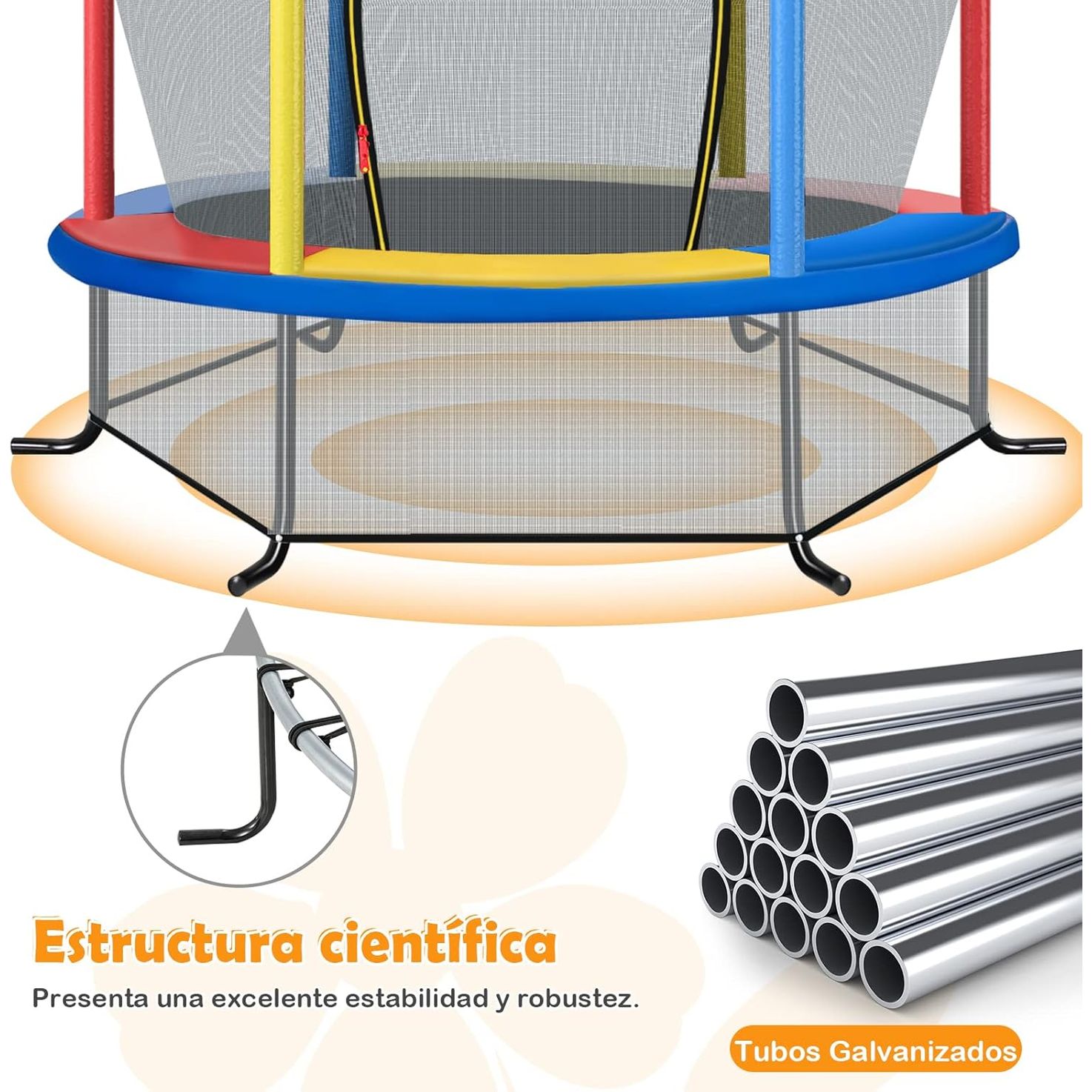 Kindertrampolin mit Sicherheitsnetz und Sprungpolster, Costway, 165 x 165 x 161 cm, farbig