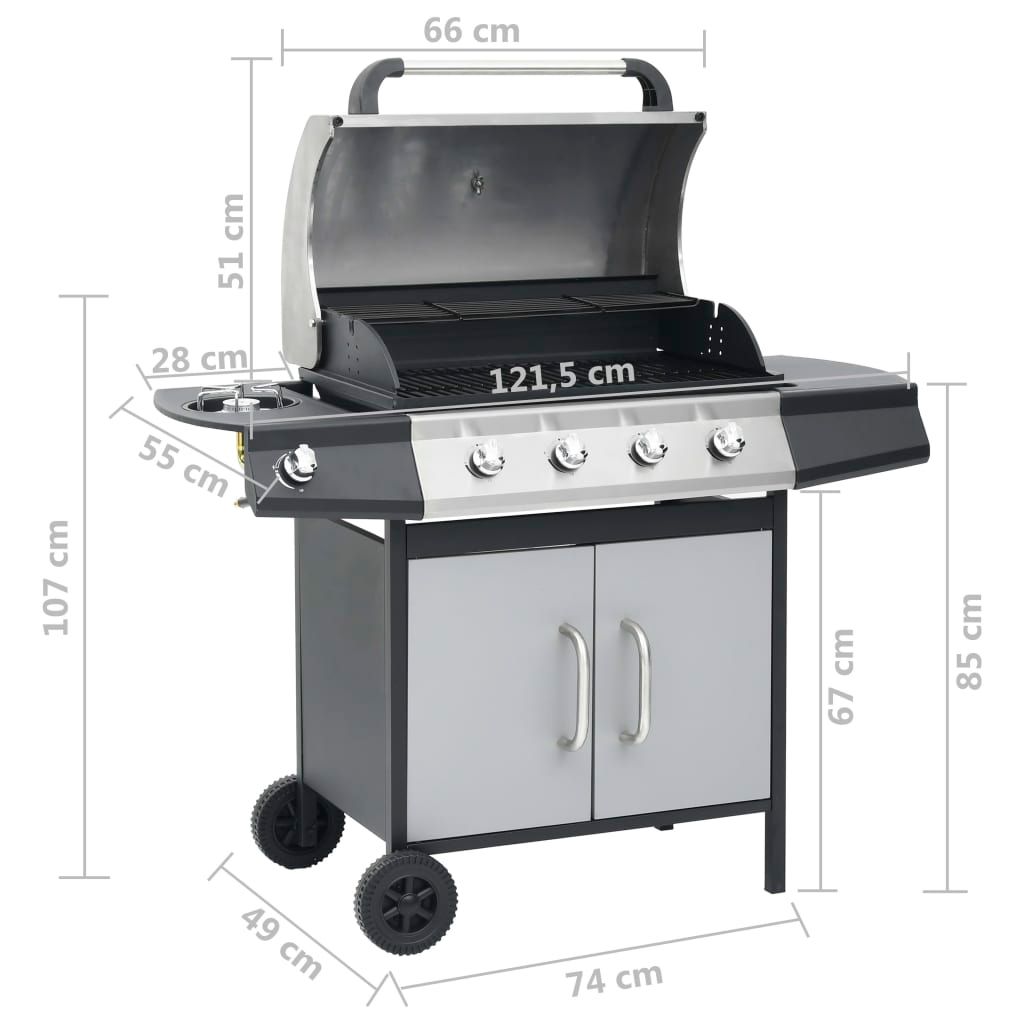 Vidaxl Gasgrill mit 4+1 Brennern, Schwarz und Silber
