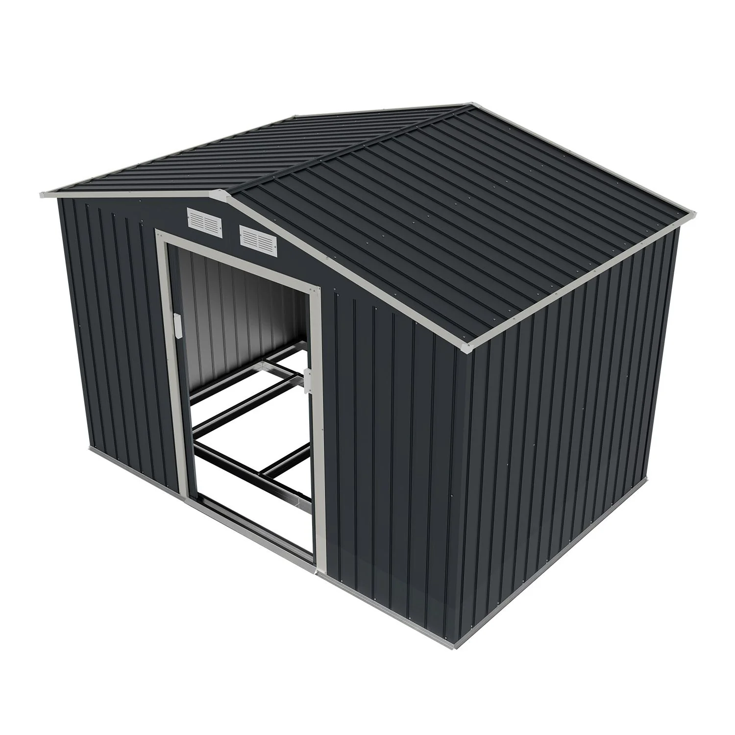 Abri de jardin en métal vert foncé 2025, modèle M avec toit incliné