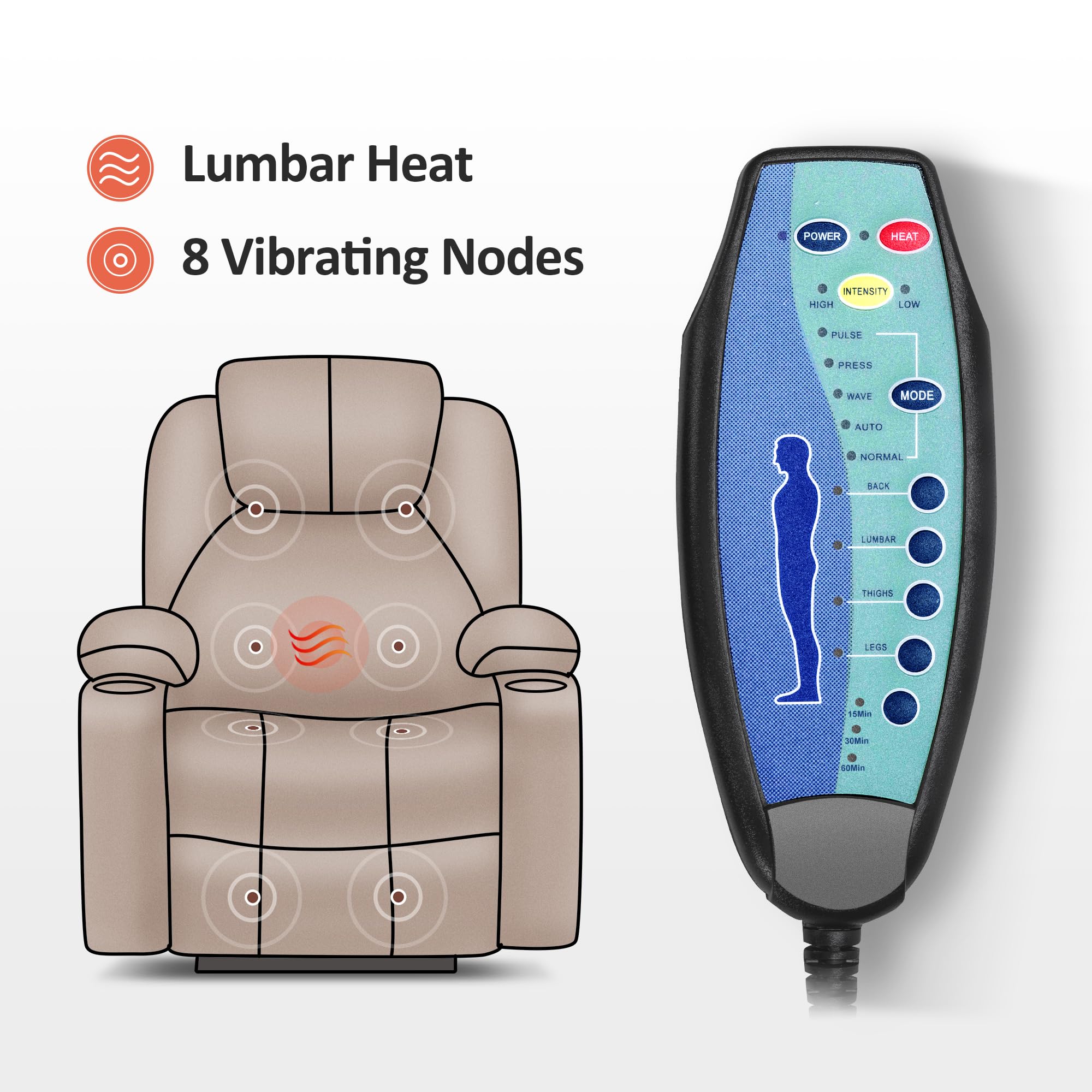 Mcombo Elektrischer Relaxsessel mit Massagefunktion und USB-Ladefunktion