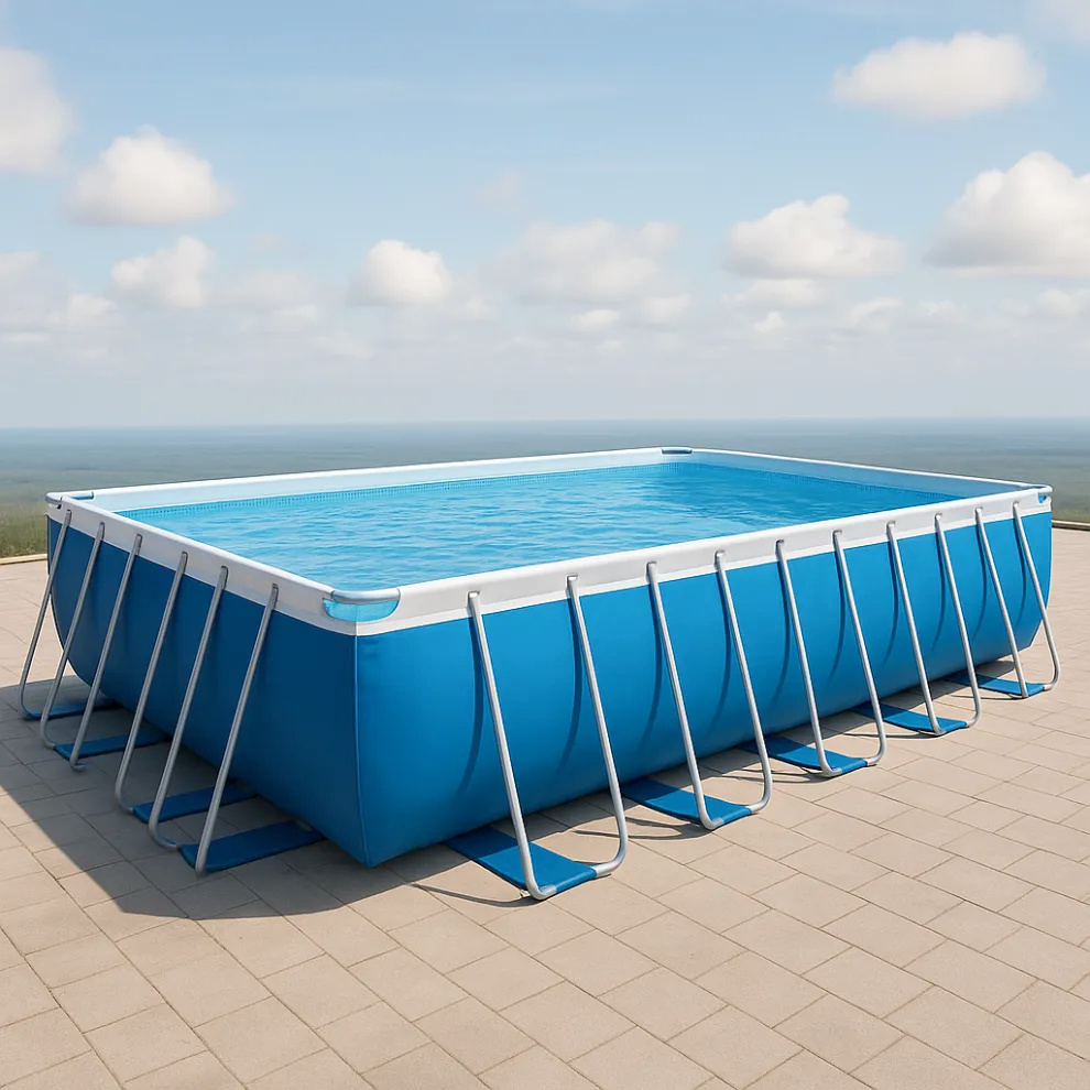 Piscine tubulaire rectangulaire, piscine hors-sol rectangulaire bleu clair, bleu clair, métal et PVC, jardin et extérieur, 732 x 366 x 132 cm KwxKkfi631uC