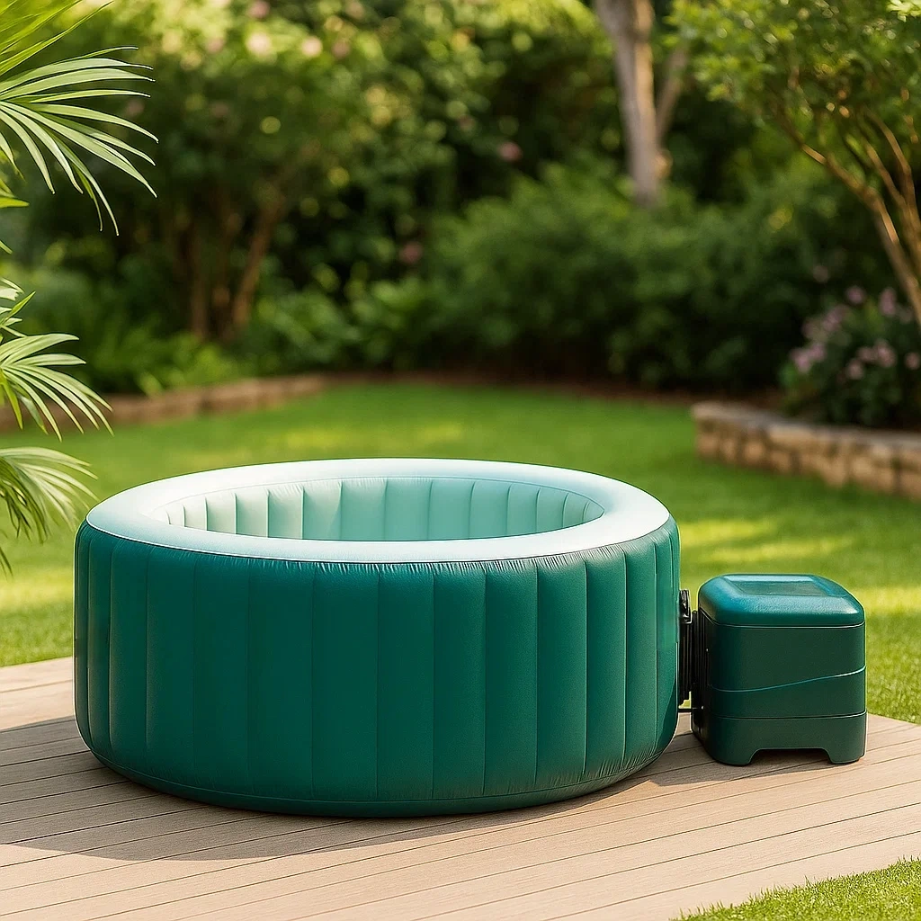 Spa gonflable rond pour 4 personnes, en PVC vert clair et vert foncé, diamètre 180 x 66 cm - oFRUcvLFYhYD