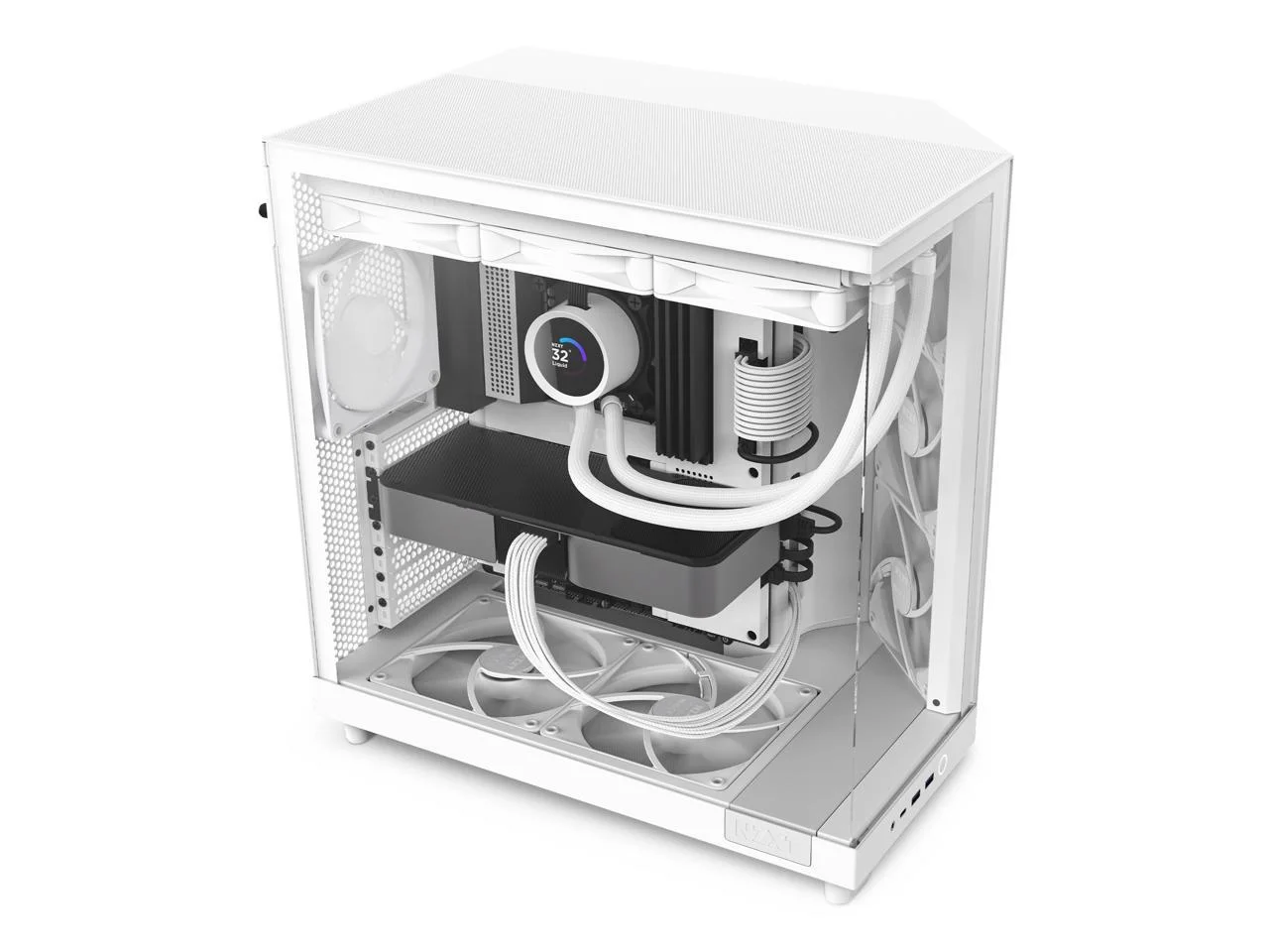 2025 NZXT H6 FLOW - Kompakt dobbeltkammer-midtower-kabinet med airflow. Hvid. CC-H61FW-01