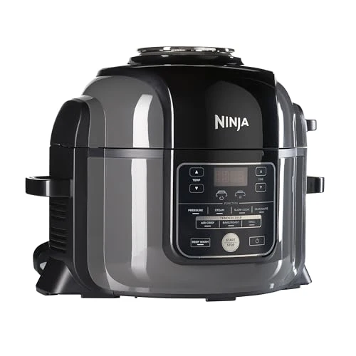 2025 Ninja Foodi multifunktionskomfur. 6 l. 7-i-1 multifunktionskomfur. Hurtig trykkoger. Airfryer. Slowcooker. Grill og mere. Børstet stål og sort. OP300EU