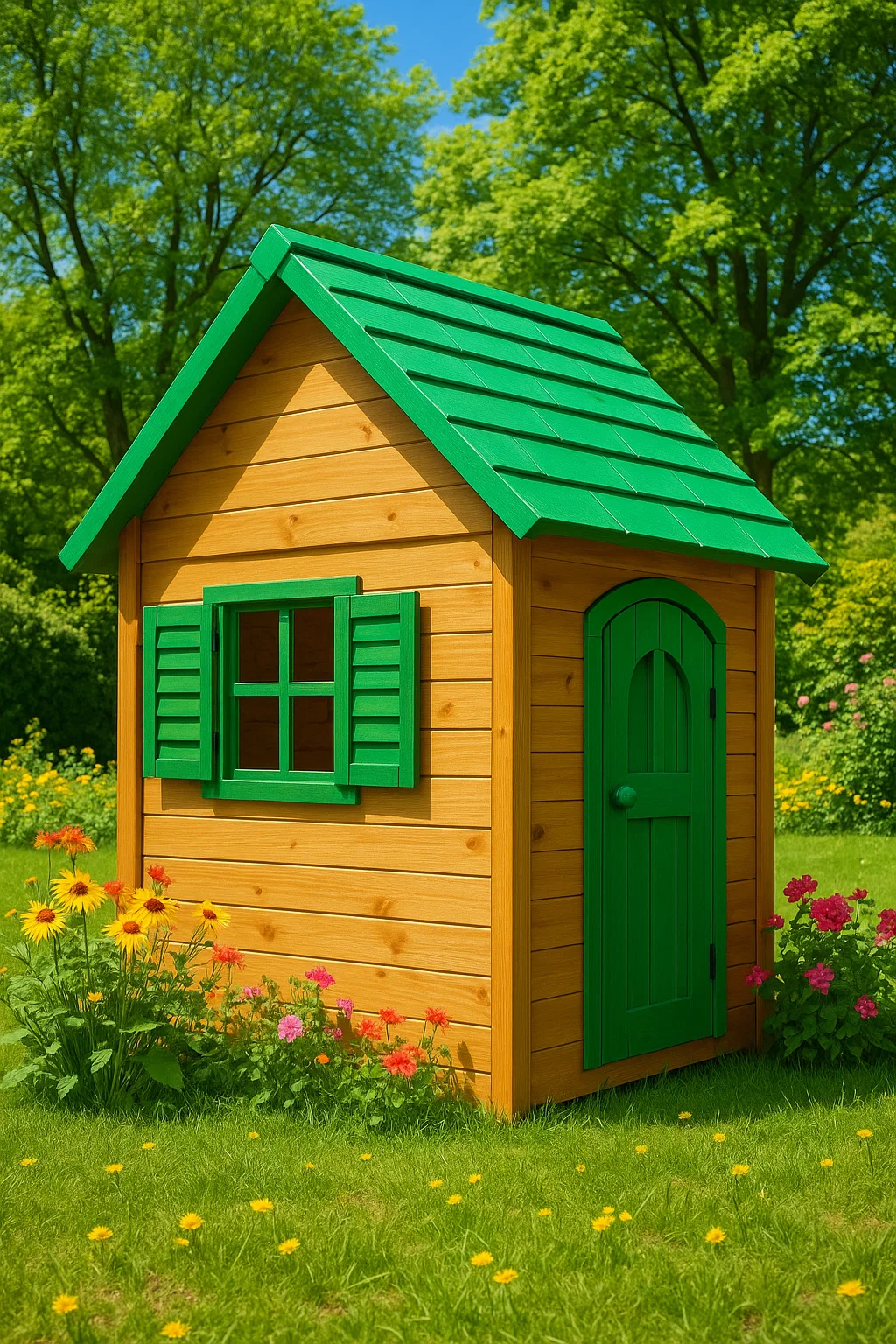 Maisonnette de jardin pour enfants en bois vert, 130×110×160 cm, rQppSDL159Ui