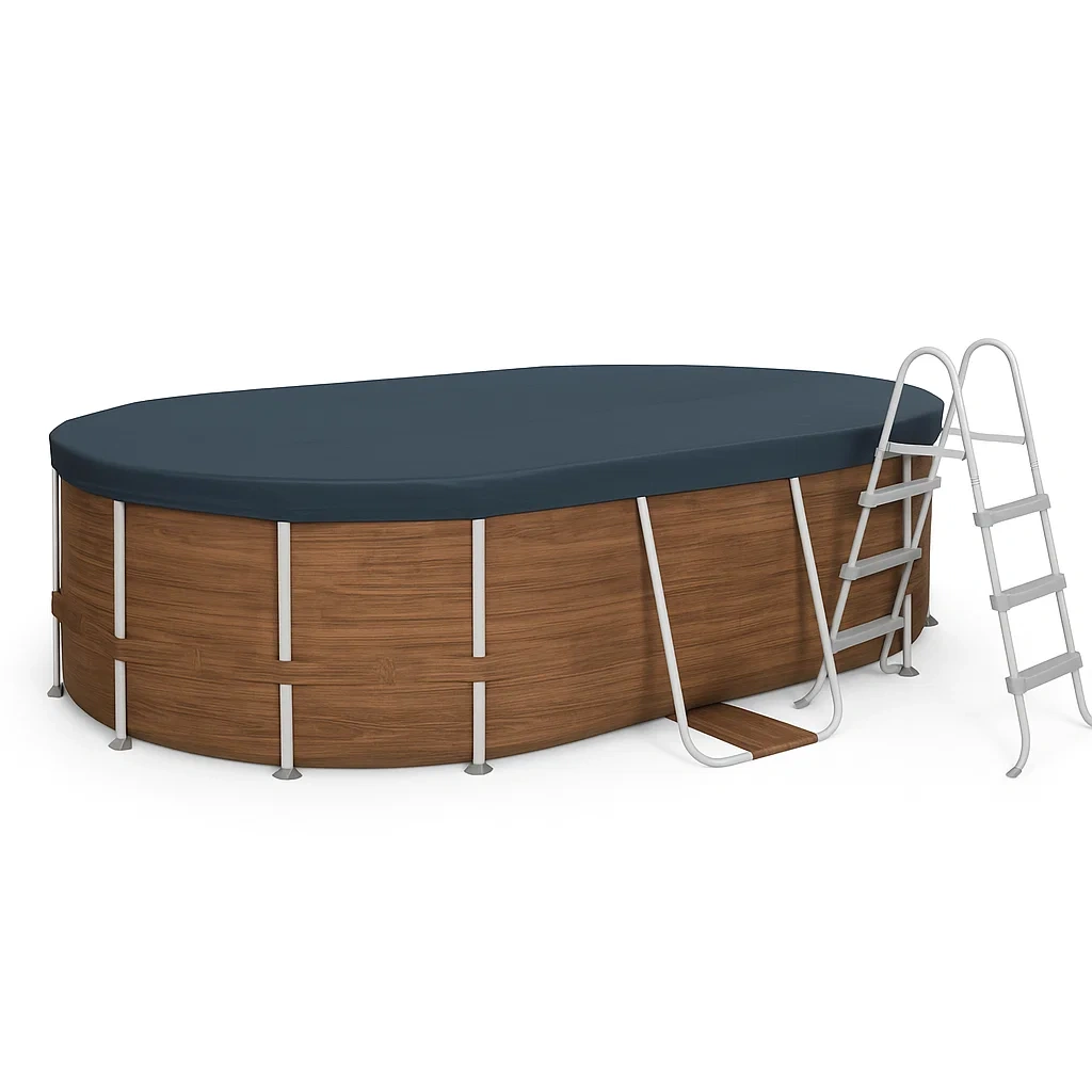 Piscine hors-sol ovale tubulaire en acier 418 x 243 x 98 cm, marron/blanc, avec échelle CvtFTEw128zt