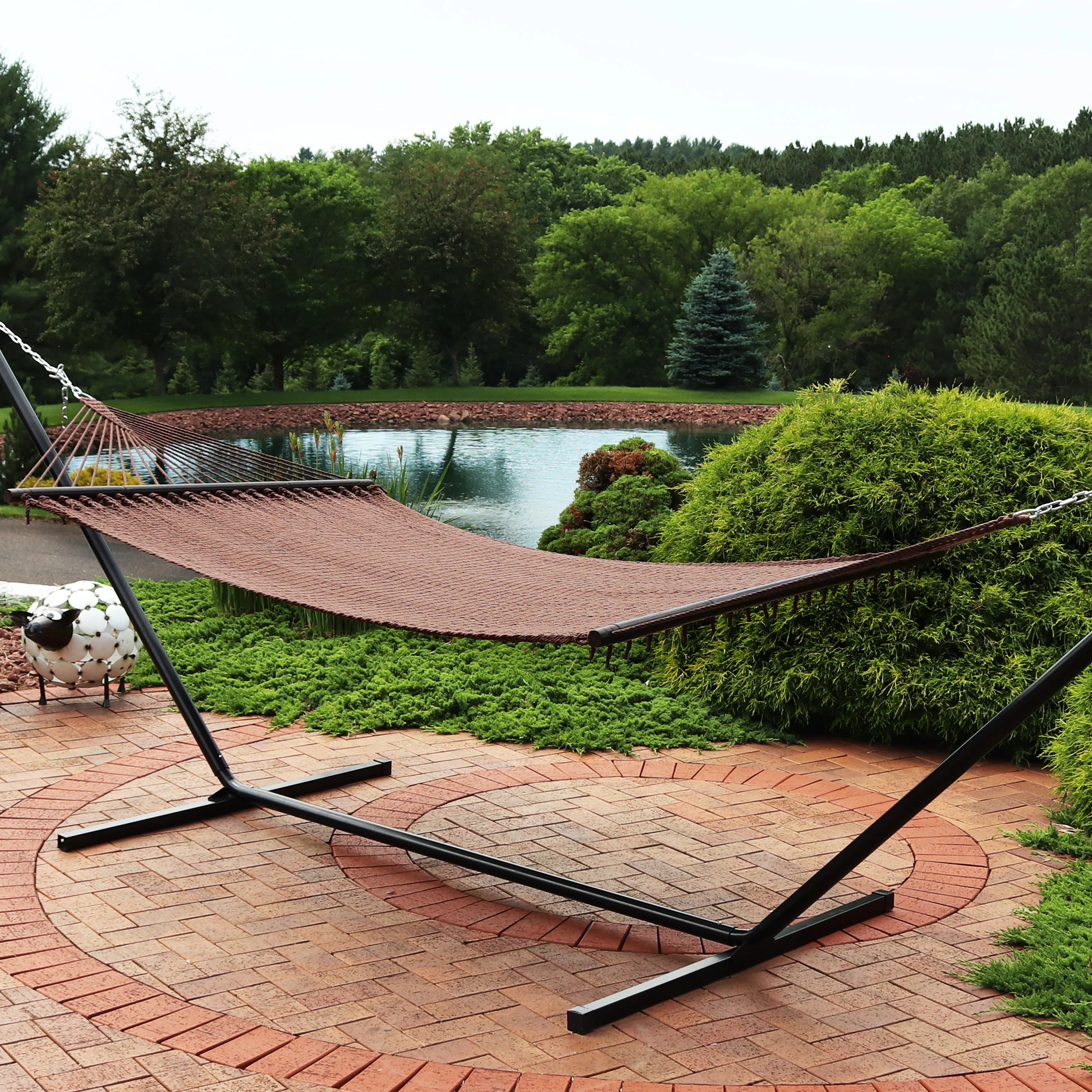 Hamac Sunnydaze 2025 en corde de polyester pour 2 personnes avec barres d'écartement