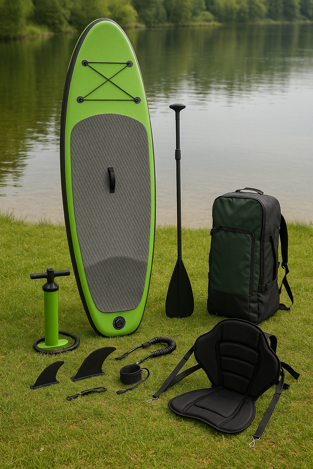 Paddle gonflable en PVC vert et noir pour lac et nature 300×82×15cm TdkPksu561xe