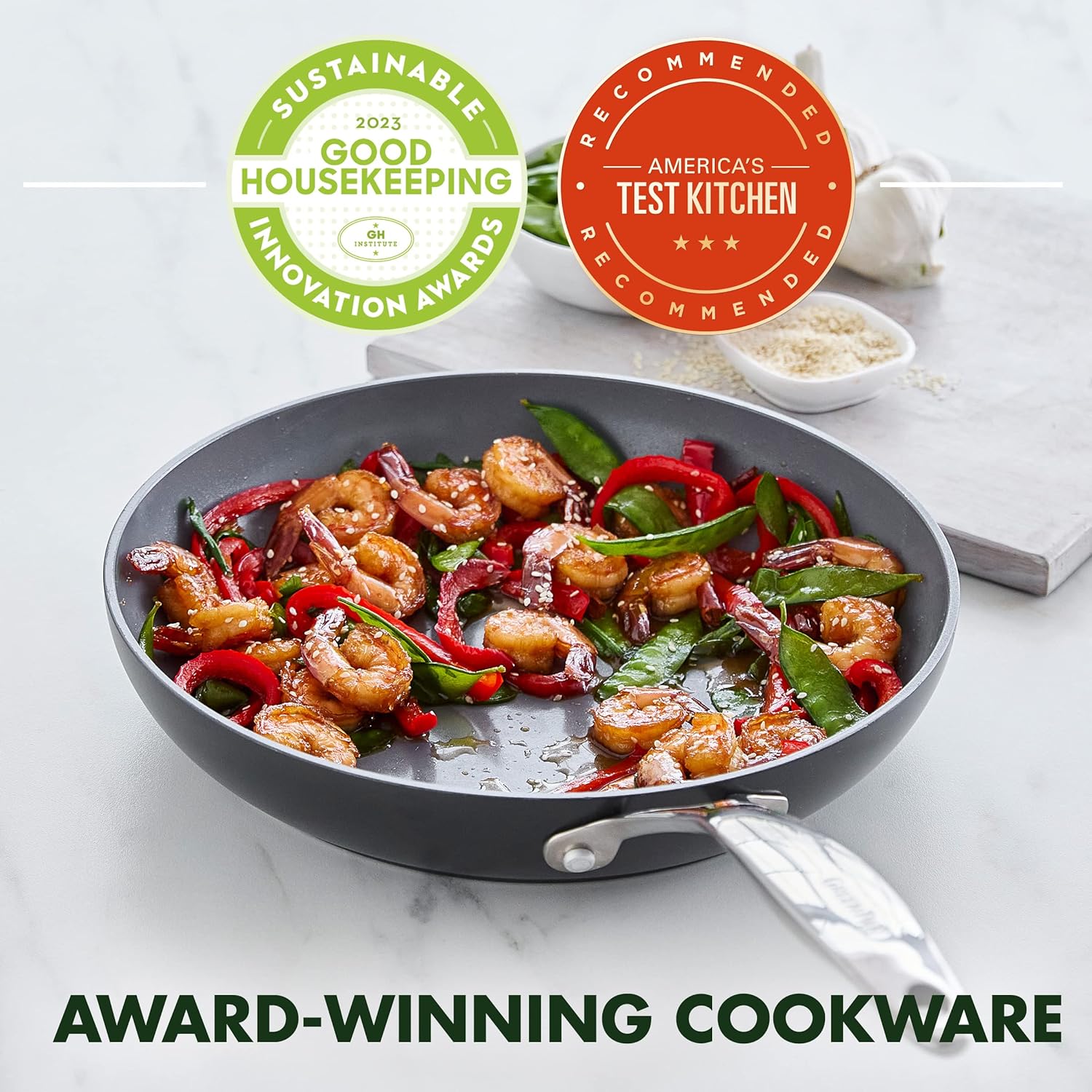 GreenPan Valencia Pro 11-teiliges Kochgeschirr-Set, gesunde, antihaftbeschichtete, hart eloxierte Keramik, inklusive Bratpfannen, Fritteuse, Töpfen und Deckeln, PFAS-frei, induktionsgeeignet, spülmaschinen- und ofenfest, Grau