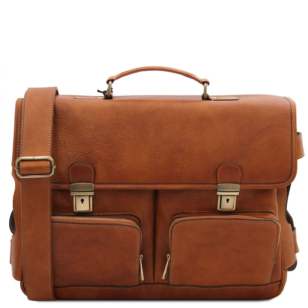 Ventimiglia - Leather multi compartment briefcase with front pockets | TL142069