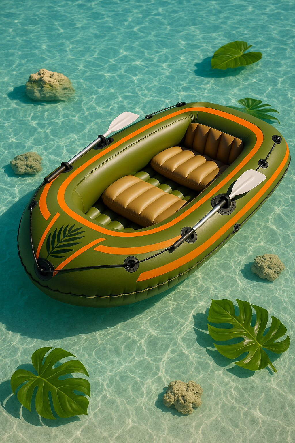Bateau gonflable en PVC orange et vert pour la plage et le lagon, 291 x 127 x 46 cm, à monter soi-même rTmZbvF525sw