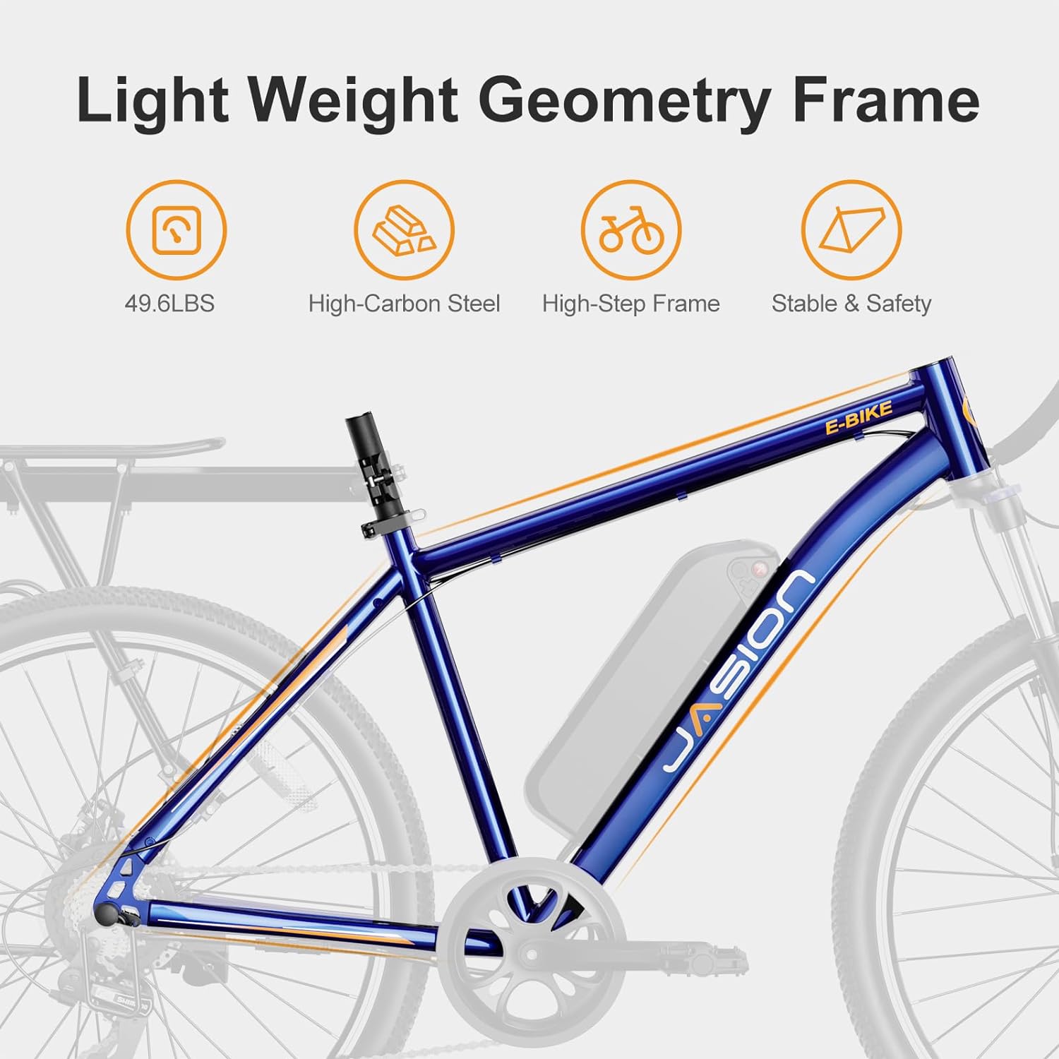 Vélo électrique Jasion EB5 pour adultes avec batterie amovible de 360 ​​Wh, 64 km, 32 km/h, VTT électrique de ville avec moteur de 350 W, 7 vitesses, pneus de 26 pouces et suspension avant.