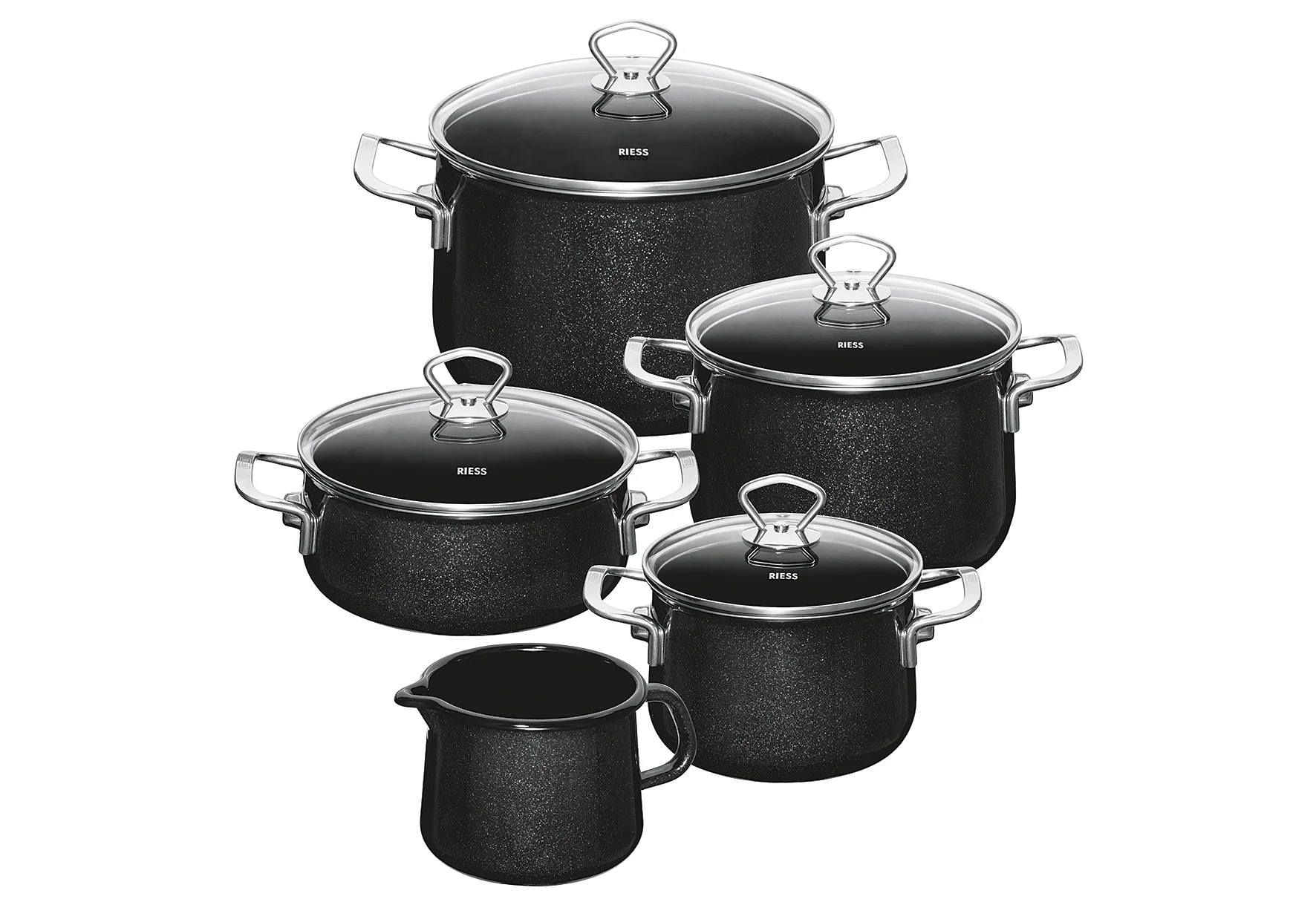 2025 Black Magic køkkengrejsæt. 5 dele. Sort emalje.