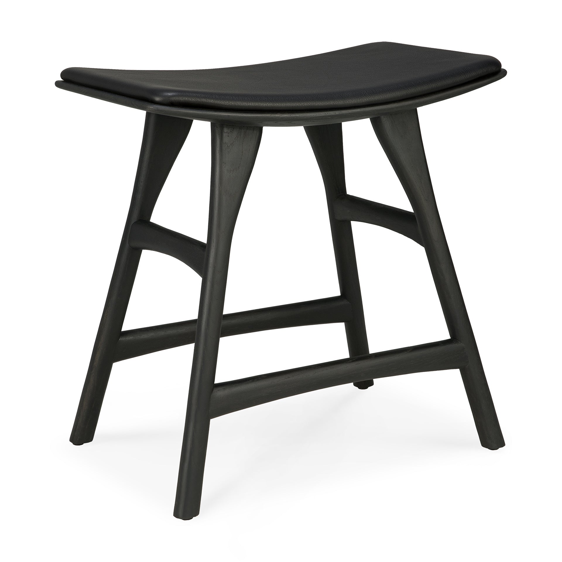 Taburete de comedor Osso - Negro con asiento de cuero