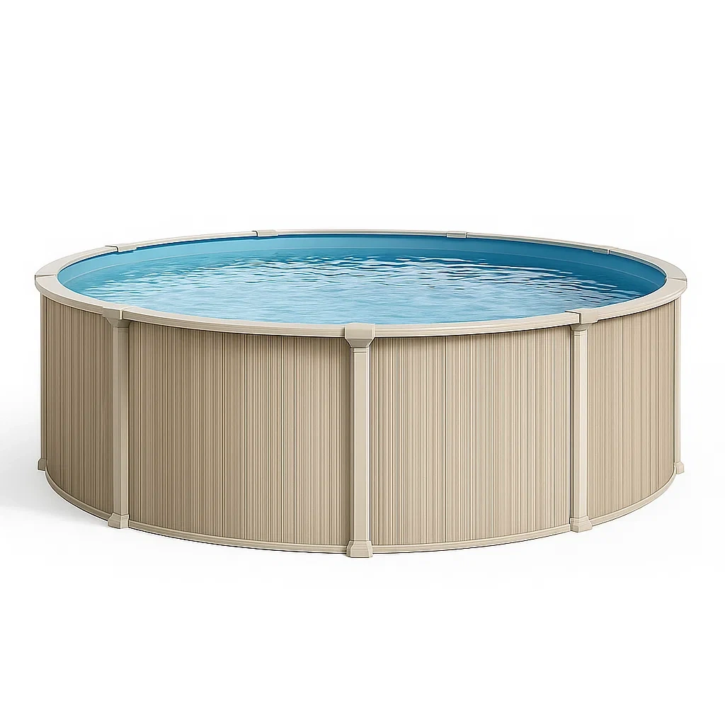 Piscine tubulaire ronde 448 x 105 cm, couleur beige, avec filtre et échelle kuOXHKC285nY
