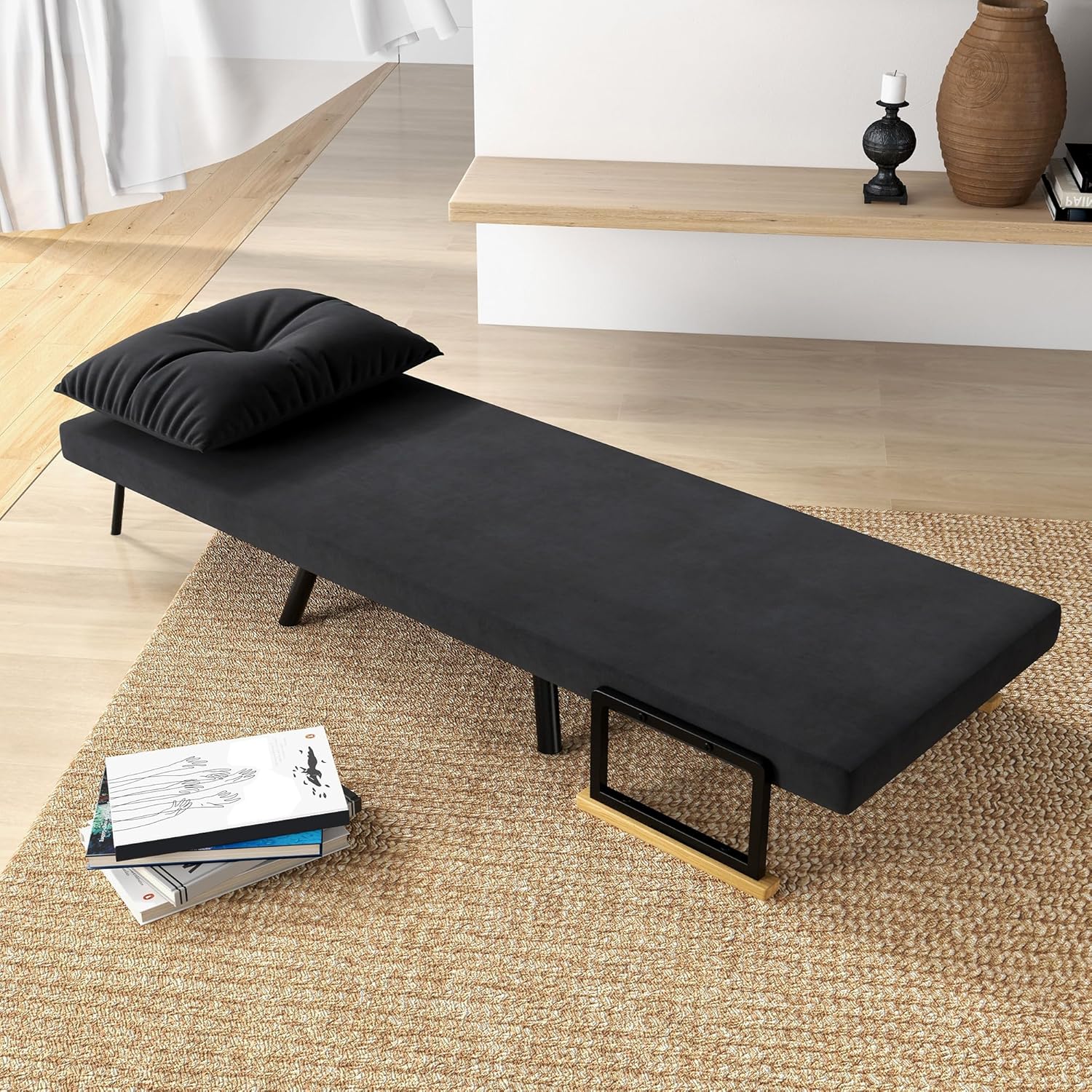 HOMCOM Schlafsofa, 2-Sitzer, Klappsofa, Samtbezug, 5-fach verstellbare Rückenlehne und gepolsterte Kissen, für Büro, Schlafzimmer, Wohnzimmer, 102 x 73 x 81 cm, Beige