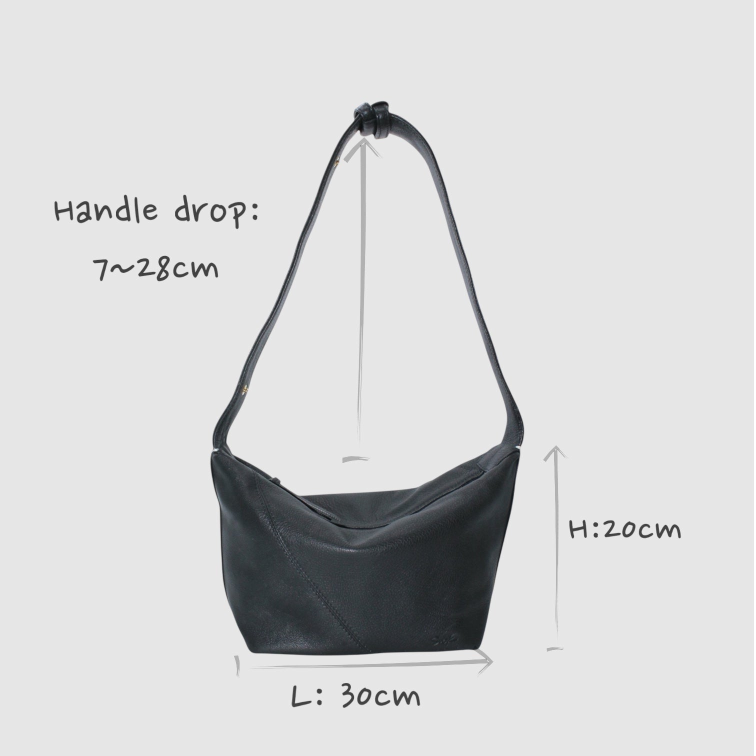 Evy - Genuine Leather Pouch Shoulder Bag - Black