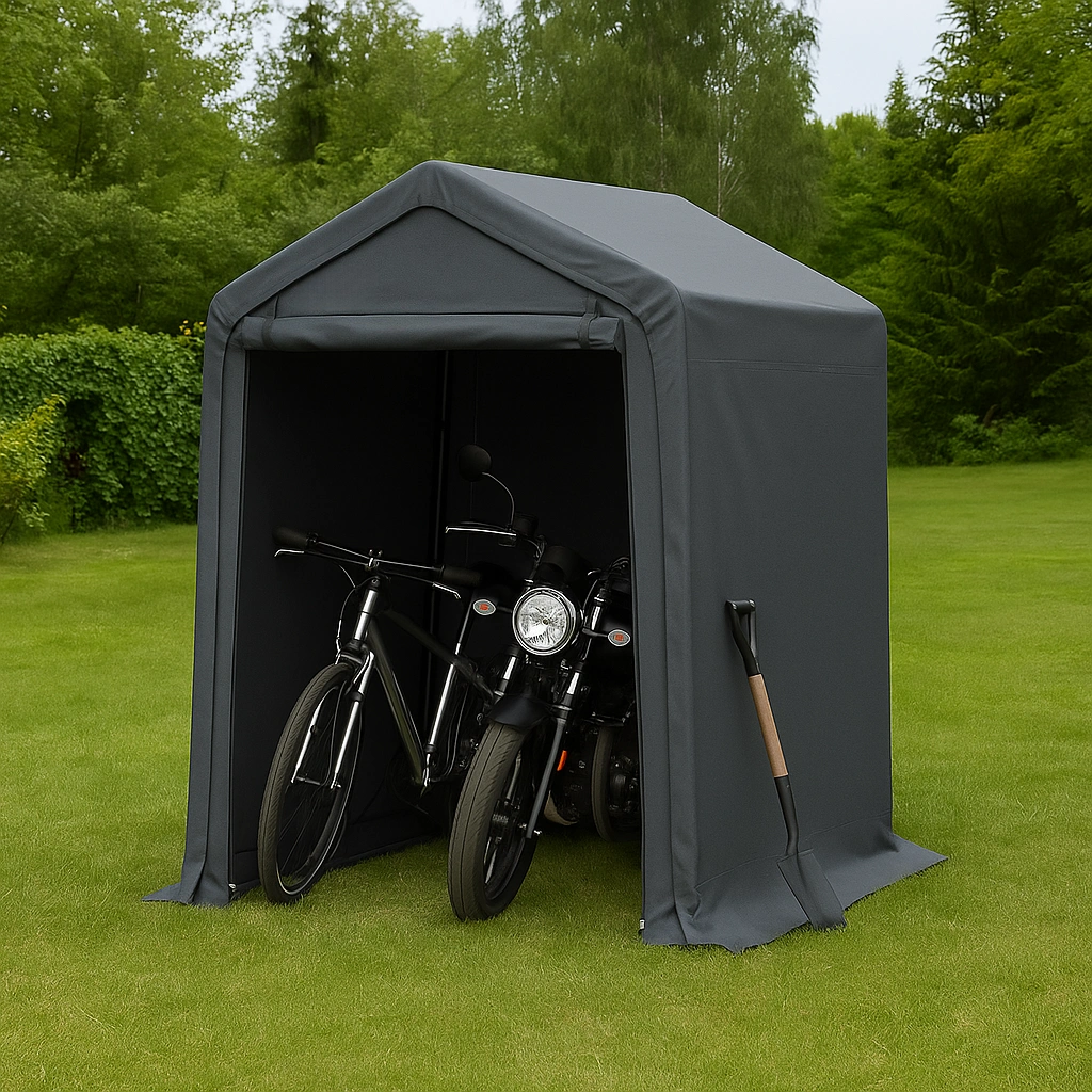 Garage portable étanche en tissu gris foncé et métal pour extérieur, 200 x 200 x 200 cm