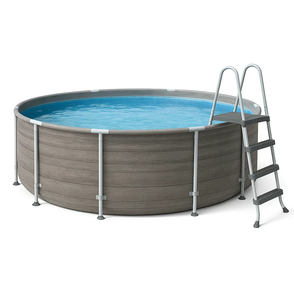 Piscine hors-sol tubulaire ronde 358 x 98 cm grise avec filtre et échelle JsEJgyZ258HZ