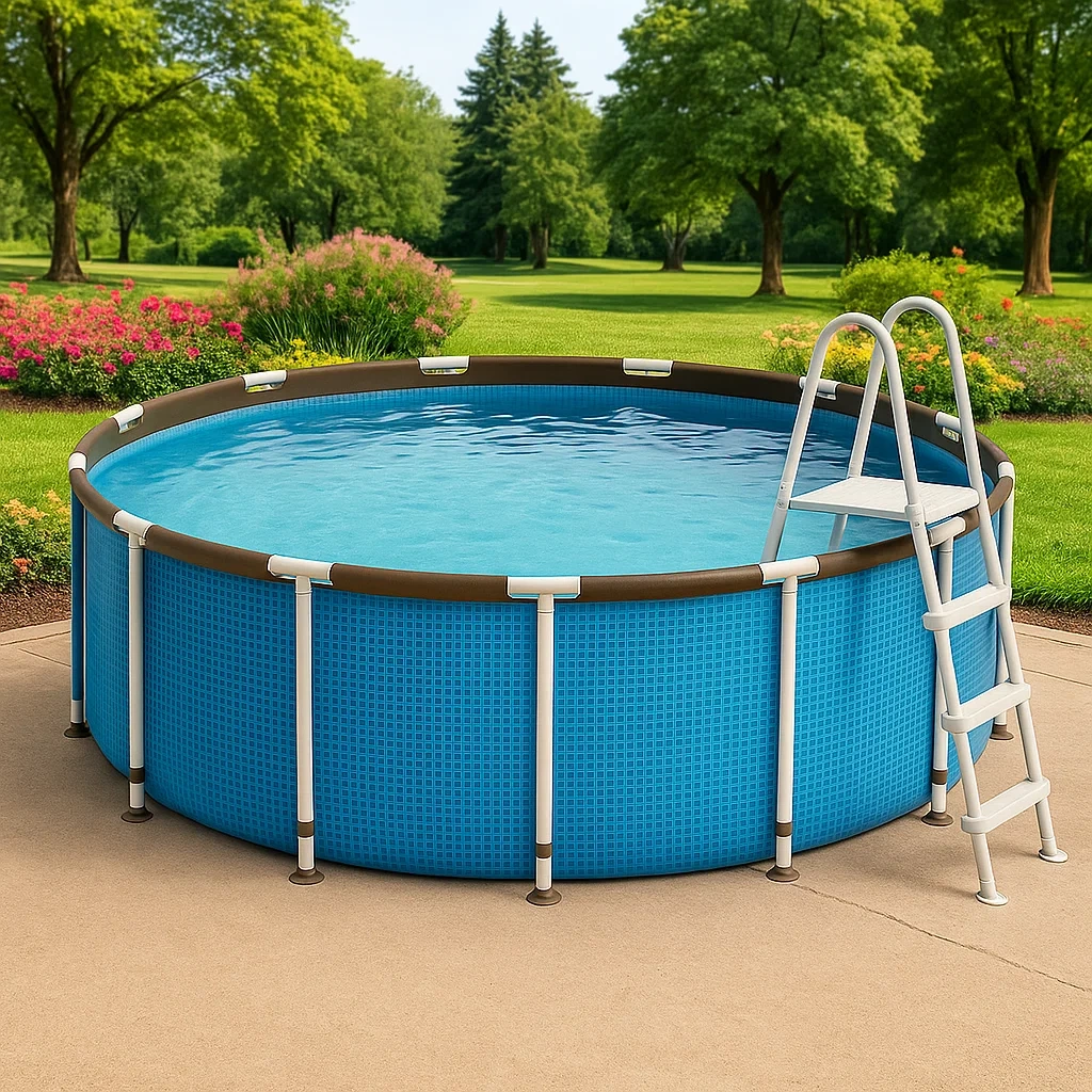 Piscine tubulaire ronde amovible 448 x 105 cm bleu/marron avec filtre et échelle HZekVlf288Og