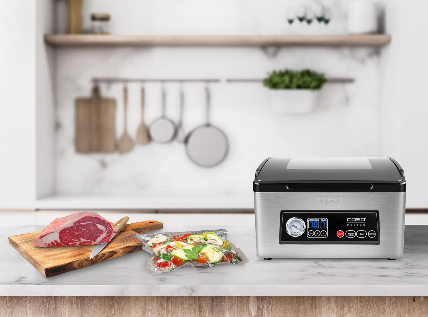 CASO VacuChef 40 – Professioneller Kompakt-Vakuumierer – Leistungsstarke Vakuumleistung von 70 l/min – 3-Liter-Kammer – Edelstahl