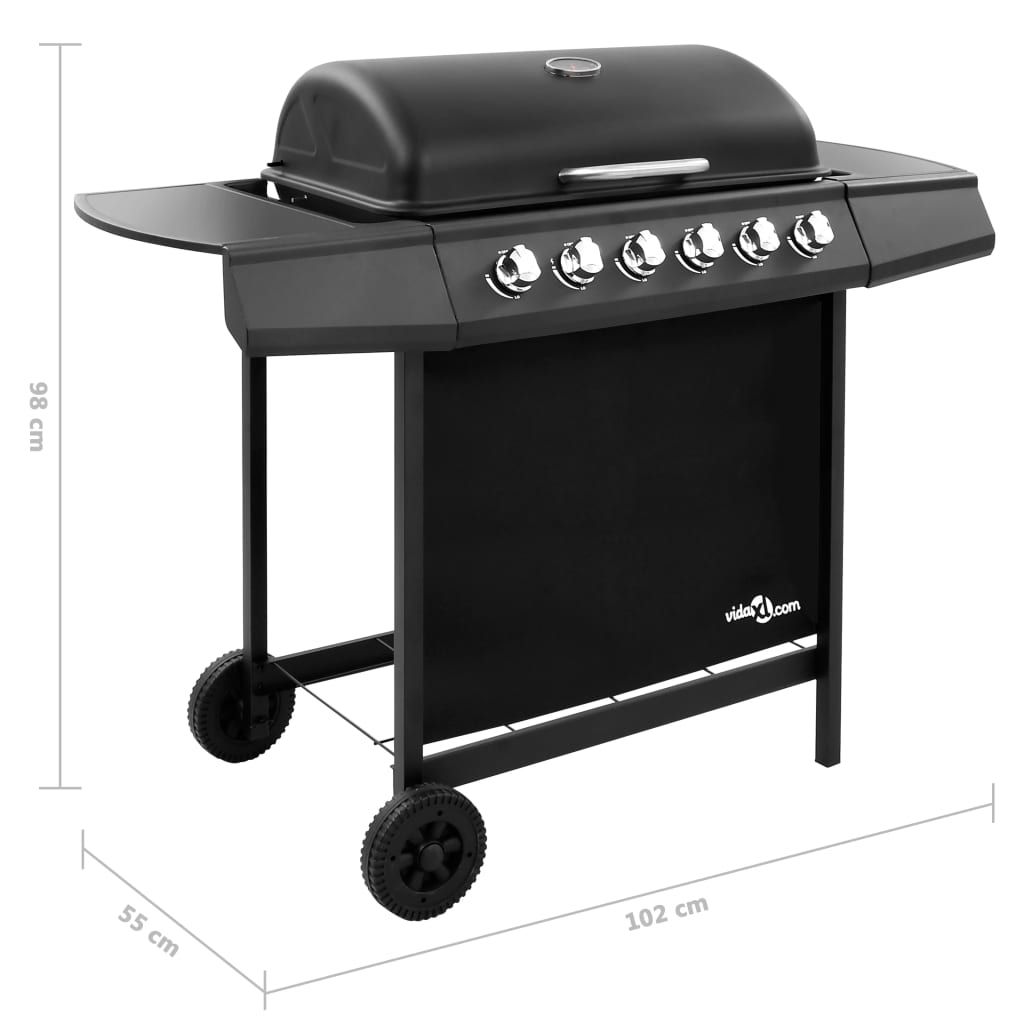 Vidaxl 6-Brenner-Gasgrill, Schwarz