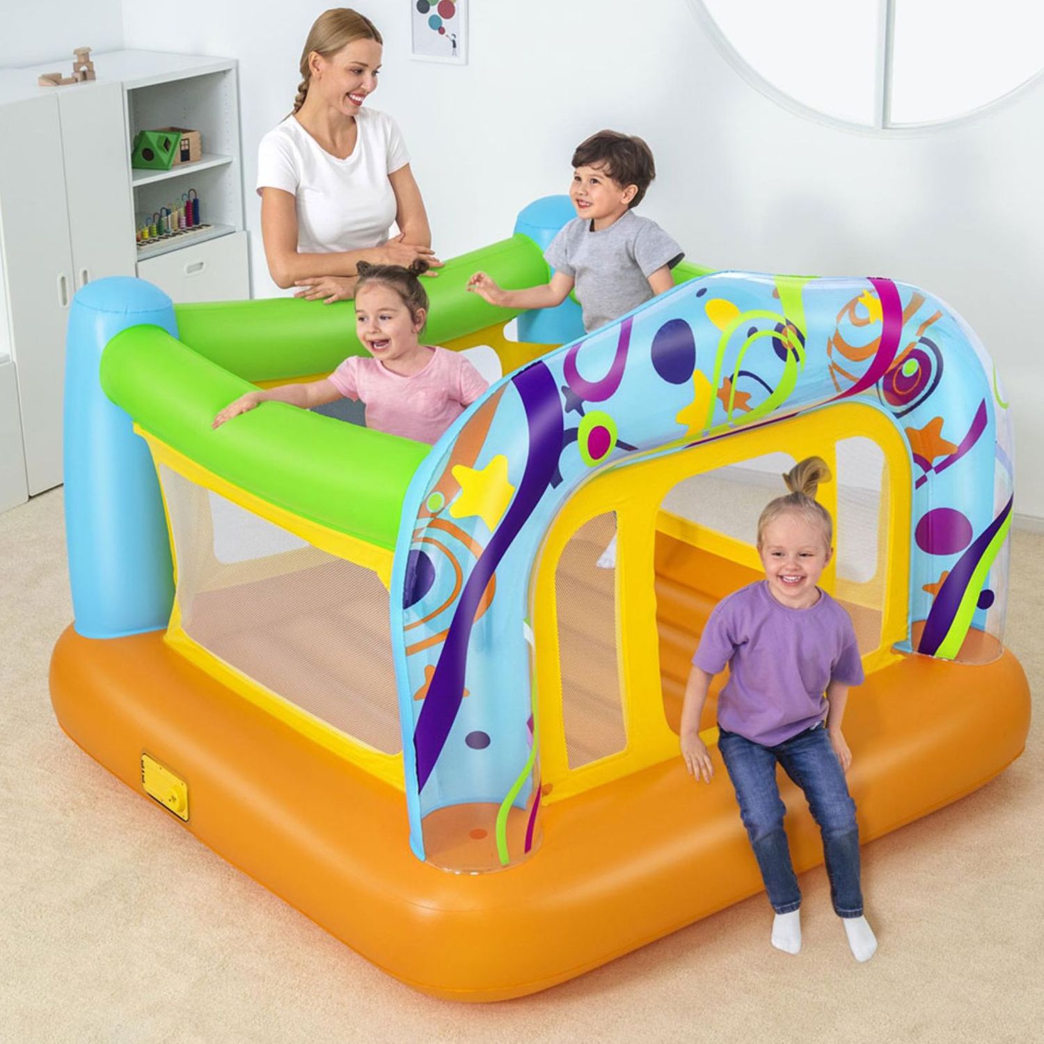 Bestway Hüpfburg für Kinder ab 3 Jahren, 175 x 173 x 130 cm | Umrandung mit Sicherheitsnetz | Integrierte elektrische Pumpe | Maximales Benutzergewicht: 85 kg