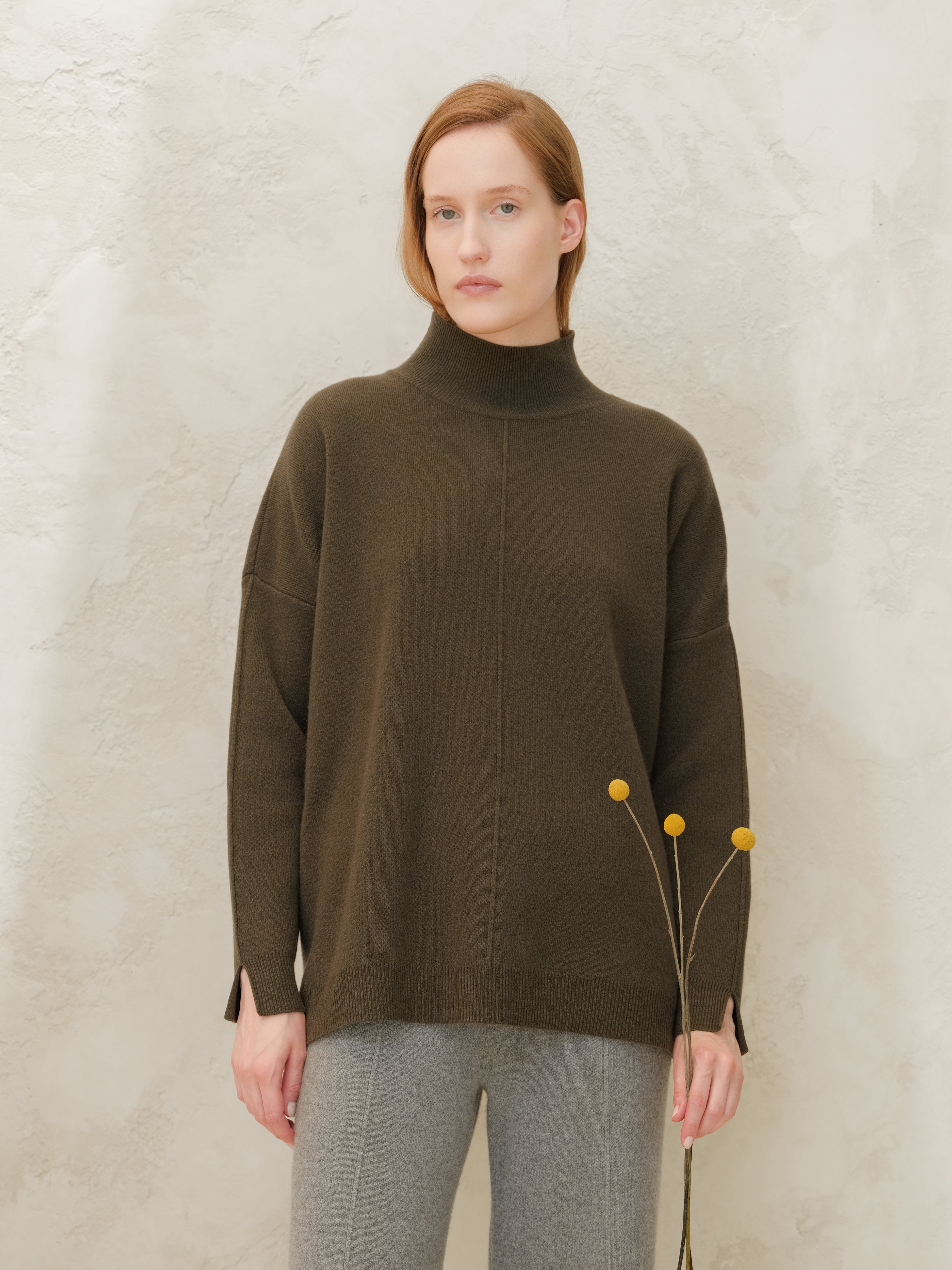 Wool & Cashmere Mix Solid Maxi Turtleneck Sweater