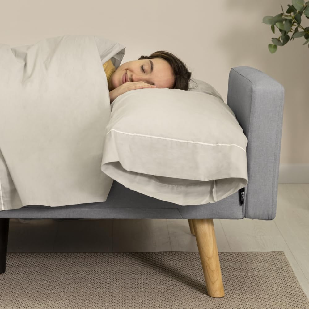 Nalui – 3-Sitzer-Schlafsofa, gepolstert, 203 x 82 x 78 cm, One Dots, mit 2 Kissen und Klick-Klack-Öffnungsmechanismus mit mehreren Liegepositionen. Chaiselongue-Schlafsofa mit Holzbeinen, umwandelbar in ein Doppelbett | Beige