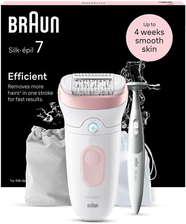 Braun Silk-épil 7, elektrischer Epilierer für einfache Haarentfernung, glatte und langanhaltend glatte Haut, Modell 7-210, Weiß/Flamingo