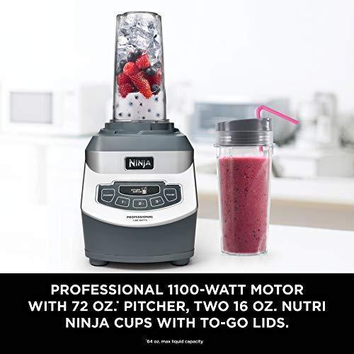 Ninja Professional Standmixer mit 1100-Watt-Basis, 2,1-Liter-Crusher-Behälter und zwei 473-ml-Bechern für Frozen Drinks und Smoothies (BL660), Grau