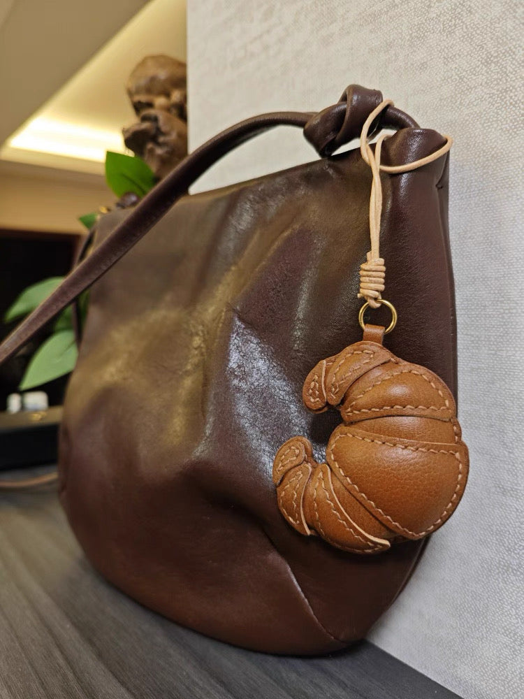 Croissant Bag Charm - Handmade Full-Grain Leather