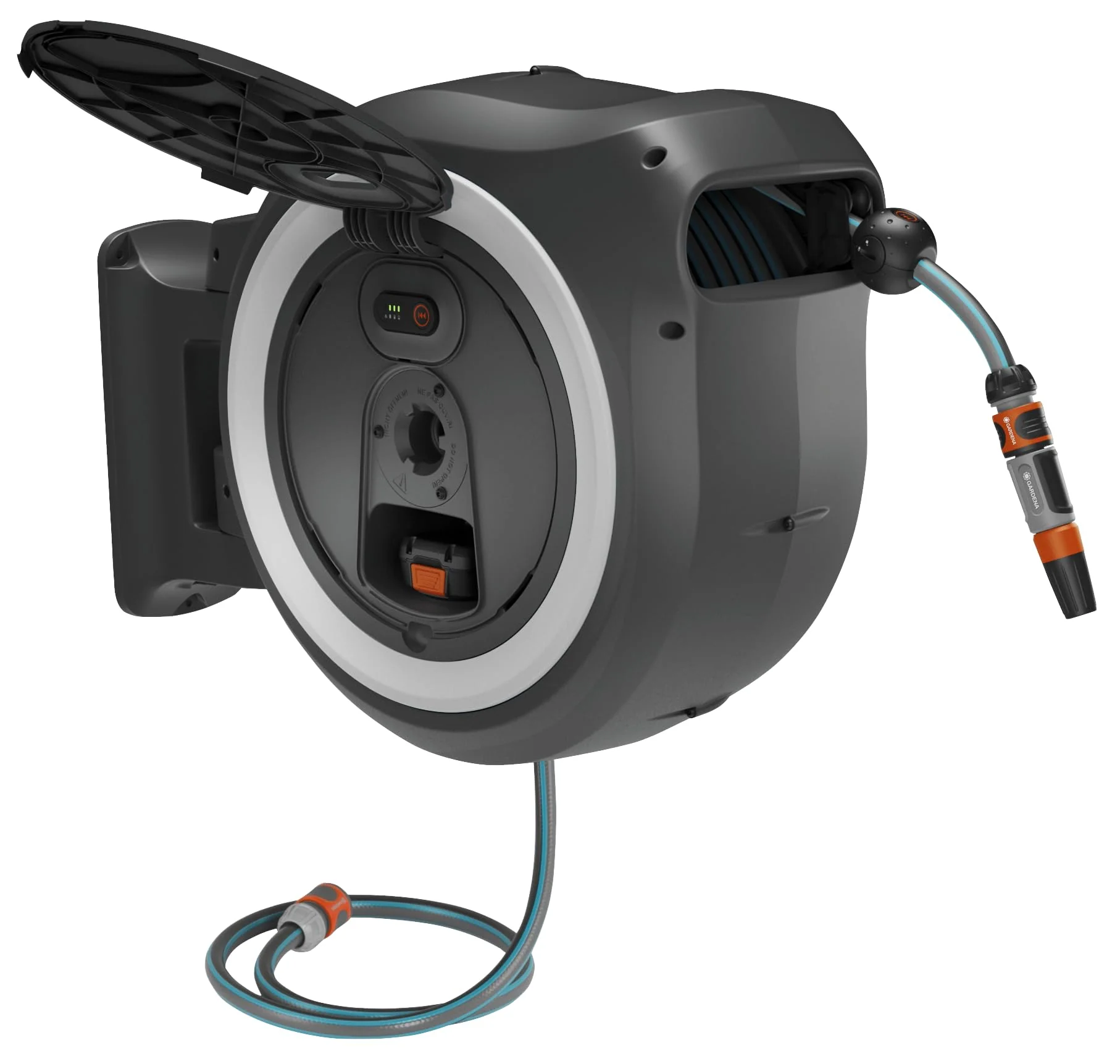 Gardena PowerRoll XL 2025 – Gebrauchsfertige Wandmontage-Batteriebox: Automatische Gartenschlauchaufroller mit 35-m-Schlauchführung und RollControl. Komplettset mit Akku (18642-20)