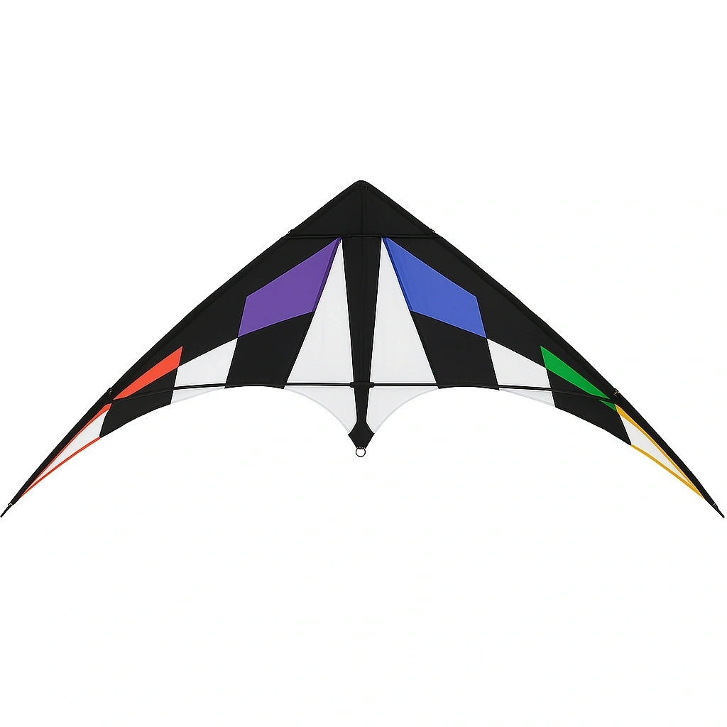 Cerf-volant à 4 lignes, design géométrique, noir/violet/acier, pour usage extérieur, 180 cm x 60 cm x 3 cm - TjLOHns212tE