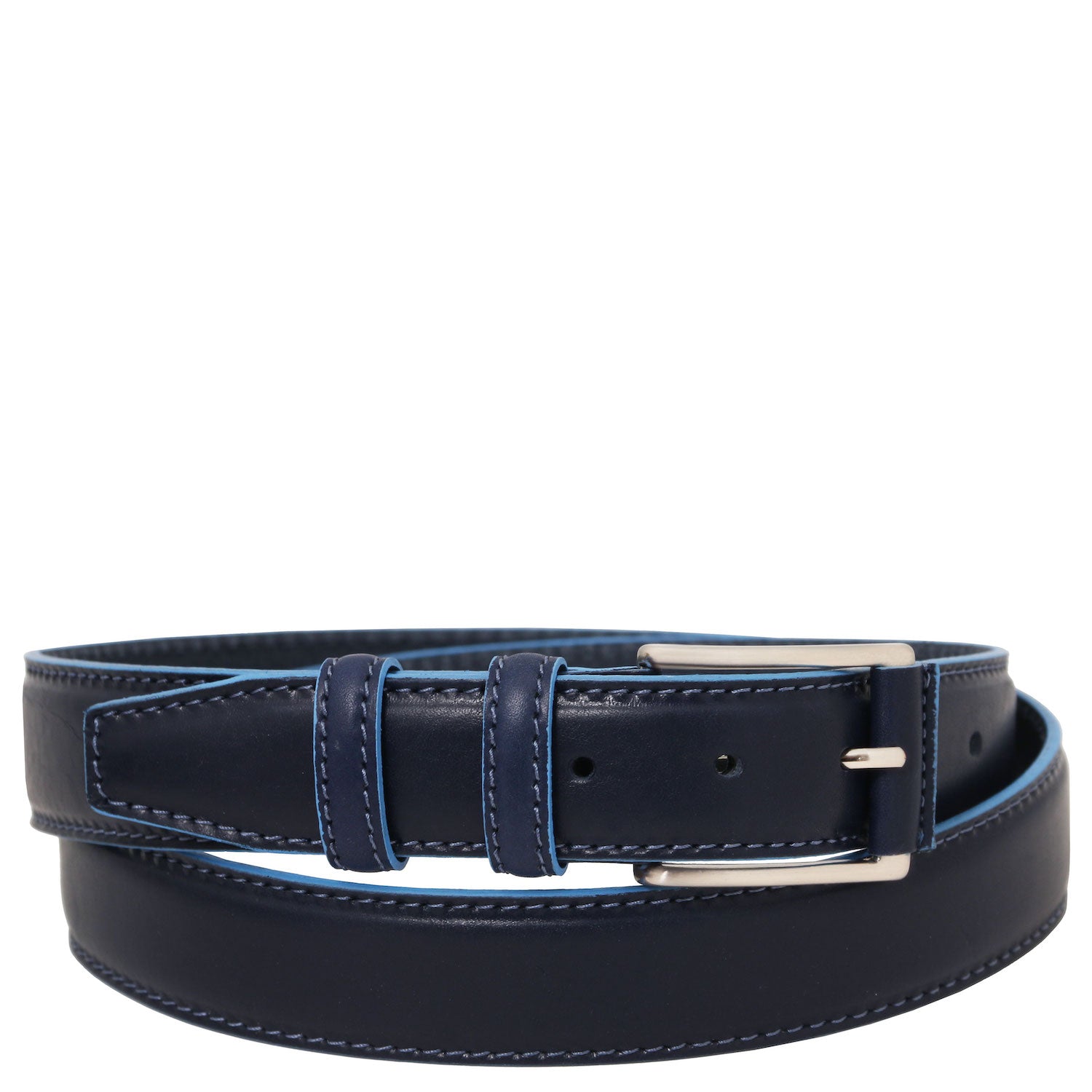 Casual leather belt 35mm with light blue edges | TL142528