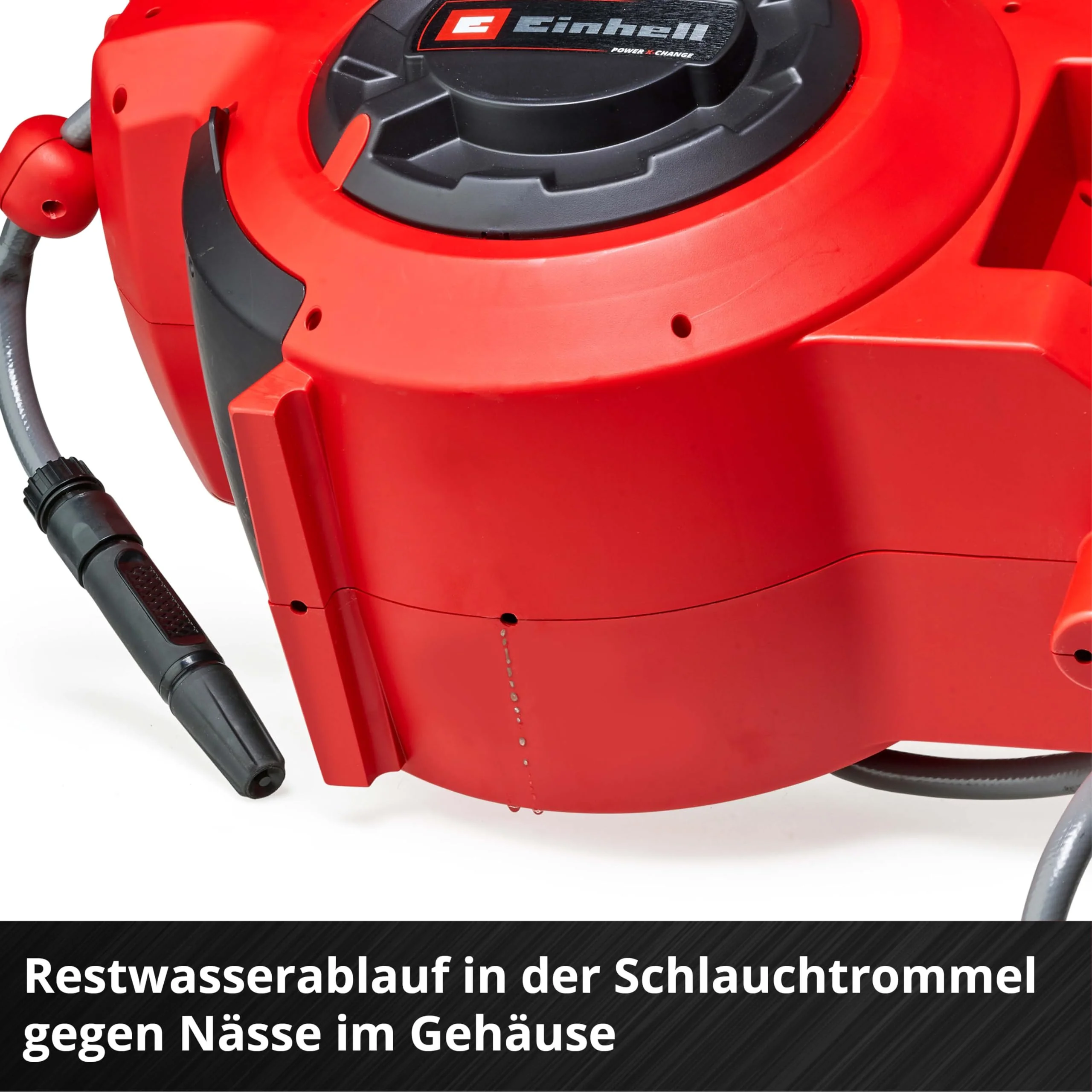 2025 Einhell GE-HR 18/30 Li-Solo Power X-Change batterislangeopruller (18V, automatisk oprulning, 180° rotation, vægmontering, 30m haveslange med sprøjte, batteri medfølger ikke)