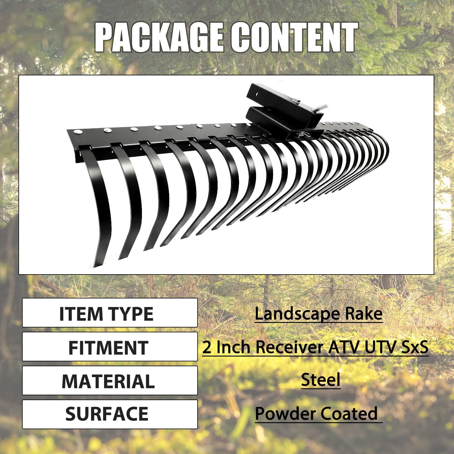 Kojem 60-tommer landskabsrive til ATV, UTV, SxS, have-, terrasse- og strandrengøring med 48