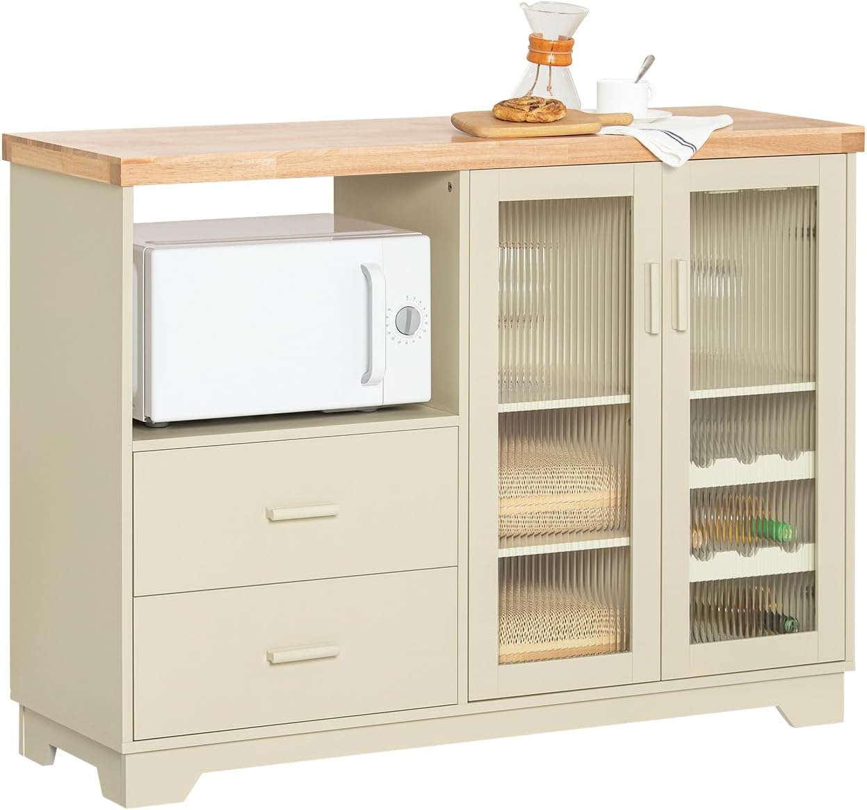 SoBuy FSB81-GR Küchenbuffet mit Mikrowellenfunktion für Esszimmer, Eingangsbereich und Wohnzimmer, mit 2 Türen, 2 Schubladen und 1 offenem Fach, Grün, 120 x 40 x 90 cm, EN