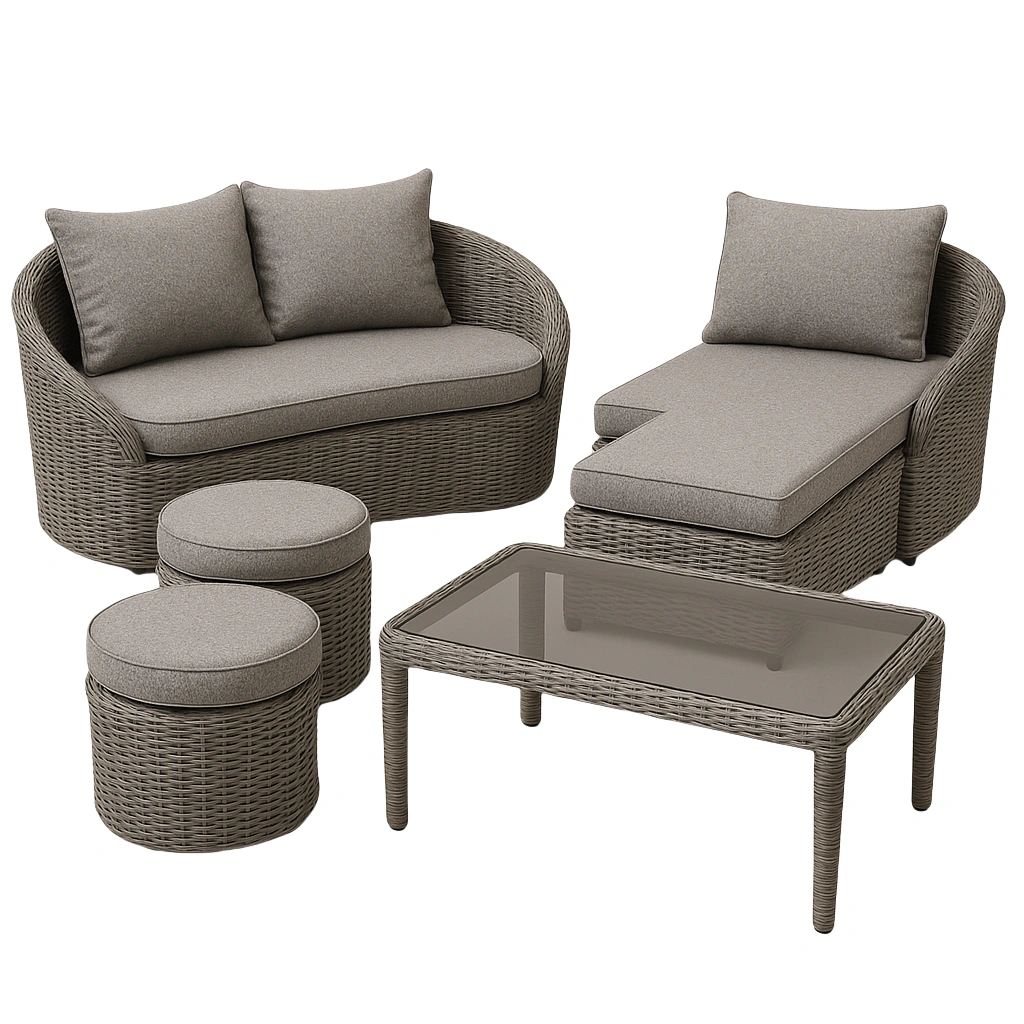 Ensemble table et canapé de jardin 6 places en résine tissée grise - GNYkFyh367aC