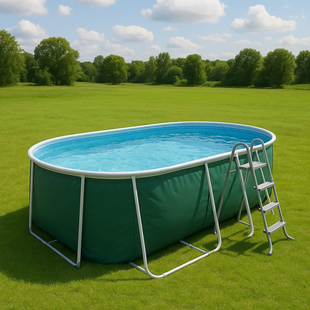 Piscine tubulaire ovale, piscine hors-sol ovale verte, en métal et PVC, pour jardin et extérieur, 488 x 305 x 107 cm oseWxsR623py