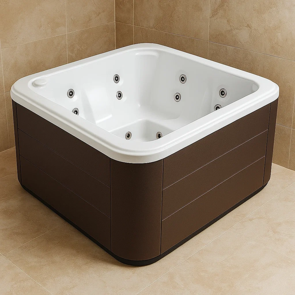 Spas rigides 150x150x70 cm, 4 personnes, carré, marron/blanc qeMbOYz424sL